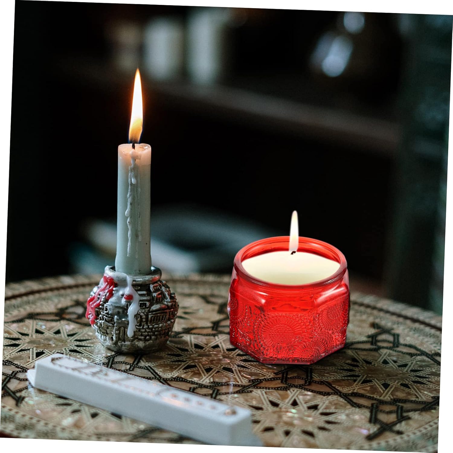 CIMAXIC 14pcs Embossed Glass Candle Jars Lids DIY Candle Making Storage Containers Colorful Aromatherapy Holders for Craft Lovers and Beginners High Temperature Resistant Elegant Design