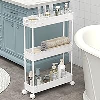 SPACELEAD Slim 3-Tier Rolling Storage Cart - Bathroom Kitchen Utility Organizer for Narrow Spaces, White