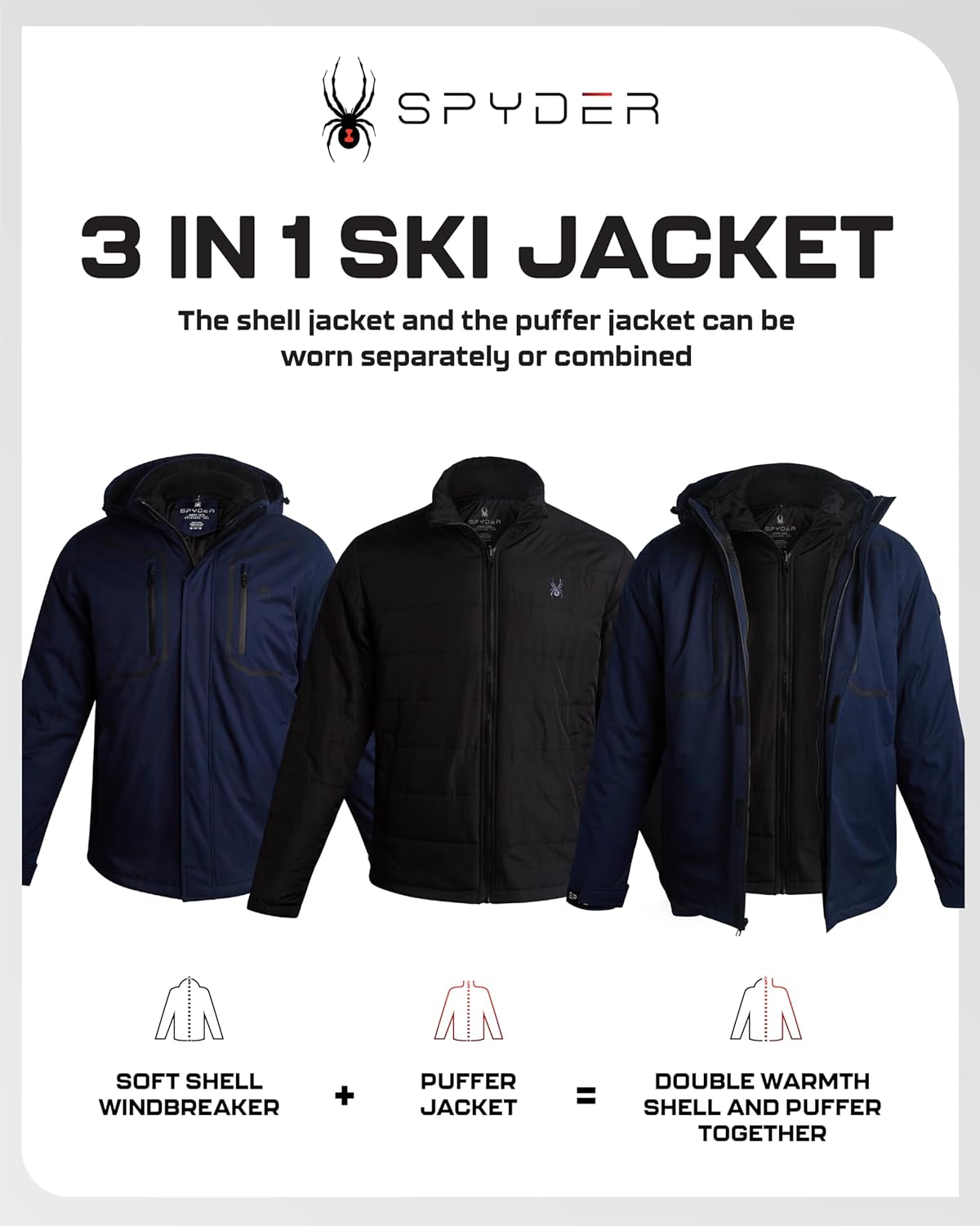 Spyder Mens Ski Jacket - 3-in-1 System Snow Waterproof Winter Jackets for Men - Mens Snowboard Jacket with Detachable Hood - Image 2