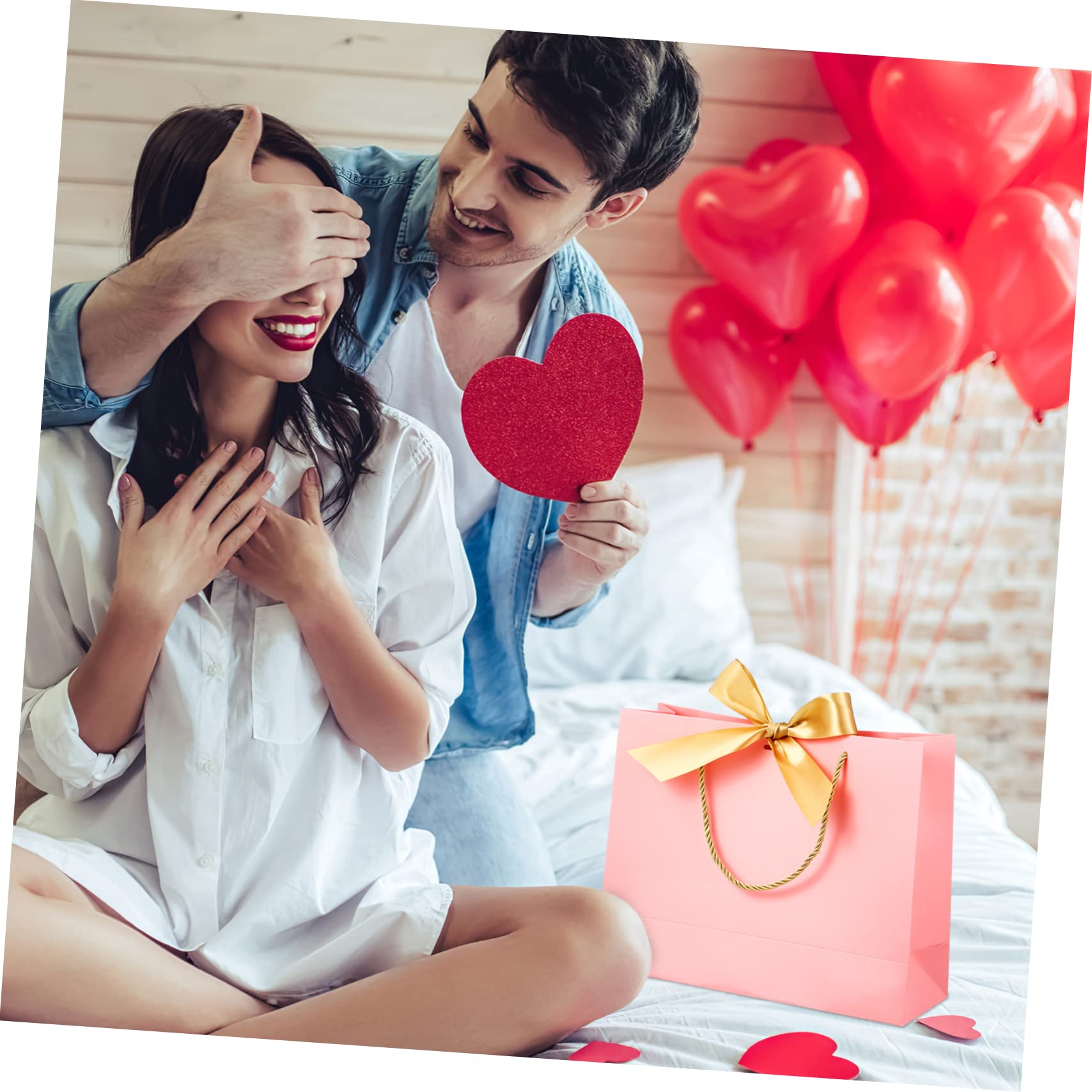 DEARMAMY 10stücke Papier Geschenktüten mit Schleifen Tragbare Einkaufstüten für Partys Hochzeiten und Geschenkeverpackung