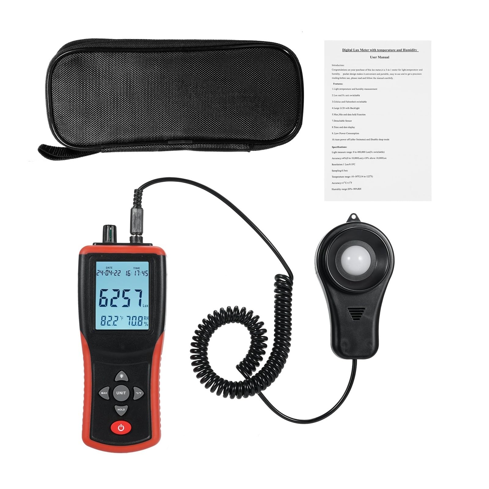 Probador de luz Digital TL-603 Medidor de Lux Digital Profesional 400000, medidor luz portátil, Lux/FC Alta precisión, luxómetro, iluminómetro, fotómetro