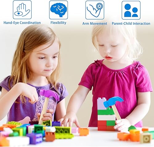 Miniatura 3 de Paquete de 2 juguetes de martillo de madera, martillos de simulación, herramientas de mantenimiento, juguetes educativos para niños, suministros de