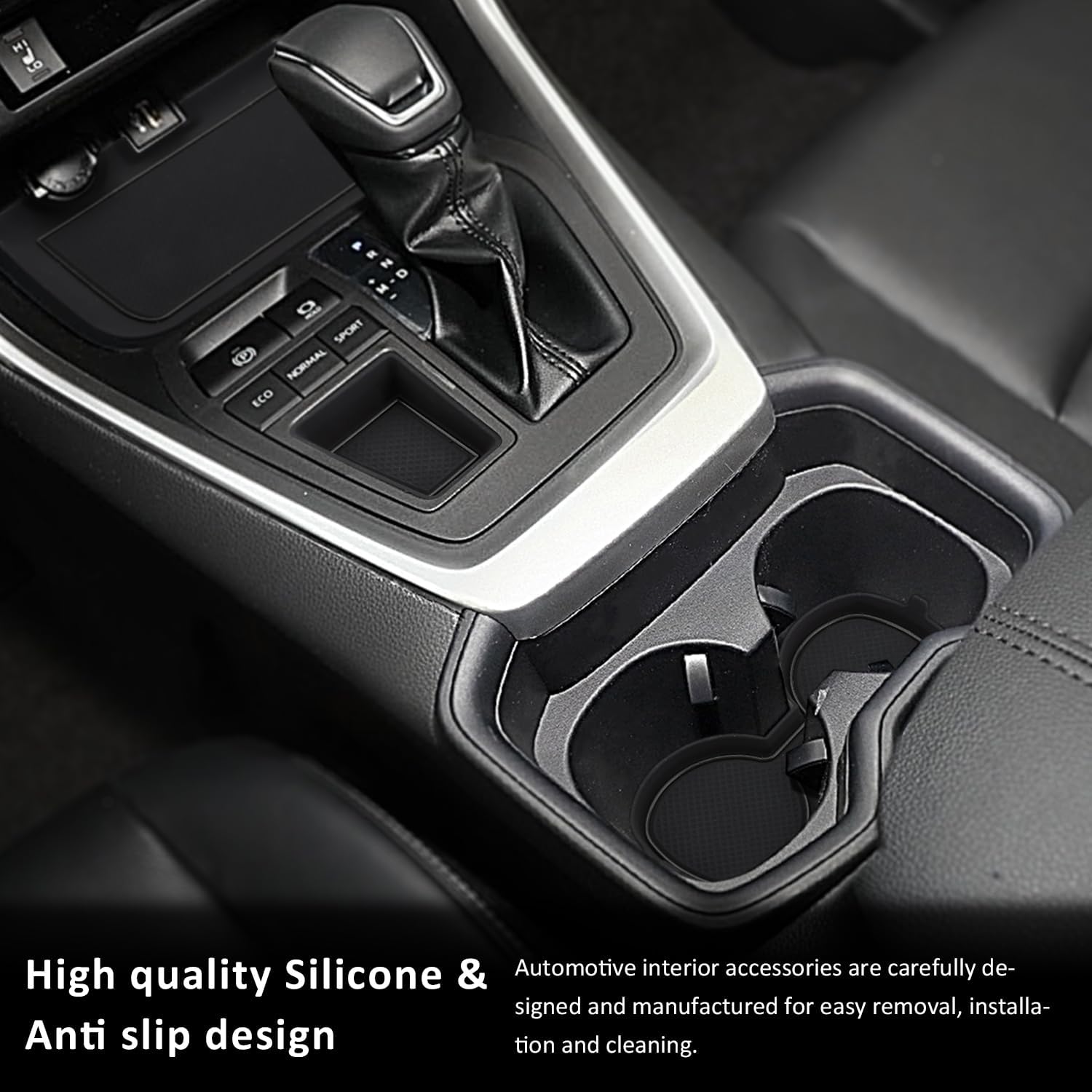 Auovo 3D Cup Holder Insert Liners Compatible with Toyota RAV4 Accessories 2025 2024 2023 2022 2021 2020 2019 Car Custom Cup Holder Mats Pads 4-pc Set (Black Trim)