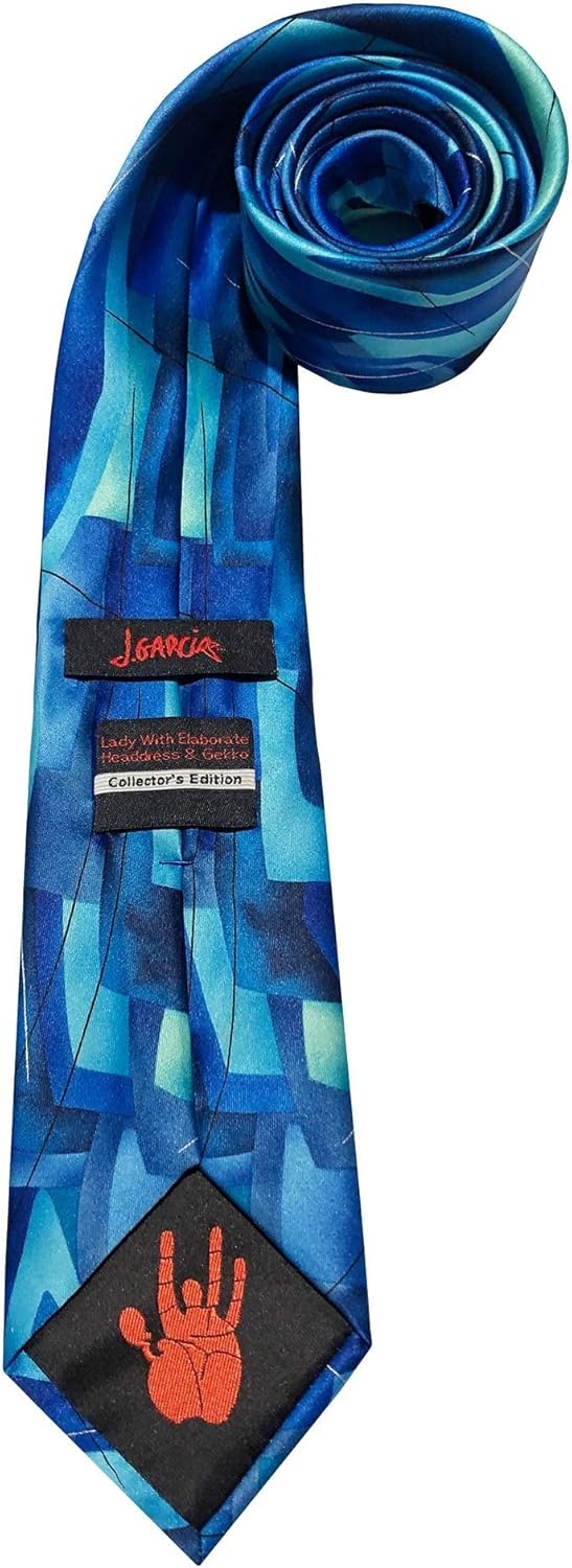 Jerry Garcia Collector's Edition Men's Lady with Elaborate Headdress and Gekko Artwork Extra Long Neck Tie - Blue, Extra Long 63 inch