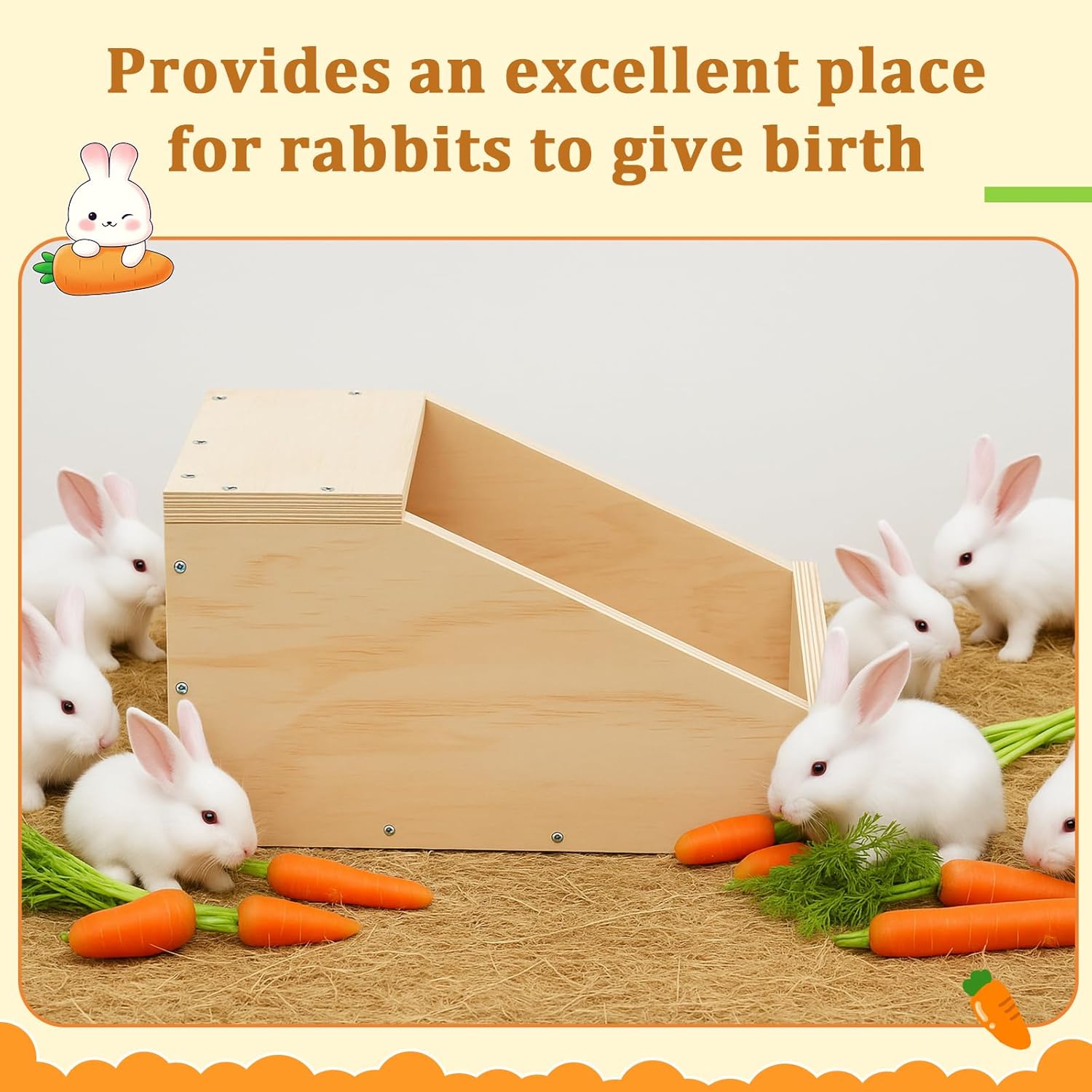 Maxcheck 1 Pack Wood Rabbit Nesting Box, 16x11x11 Inch Wooden Hutch Hideout for Breeding, Natural Burrow Den Alternative for Rabbits & Small Animals