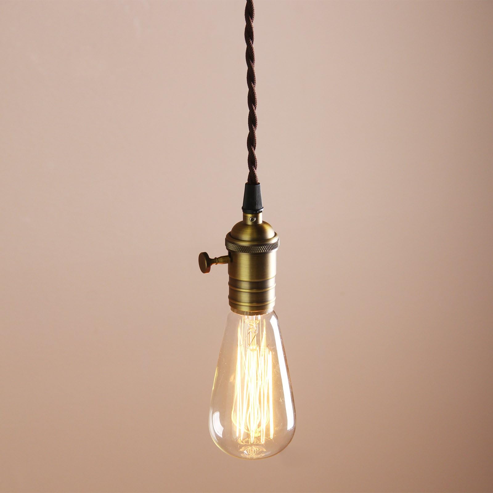 Buyeeยฎ Deco Cluster 1/3 Vintage Ceiling Light Antique Lampholder Hanging Lamp Retro Pendant Light with 2m Braided Ceiling Cable(bulb not included) (antique finish)