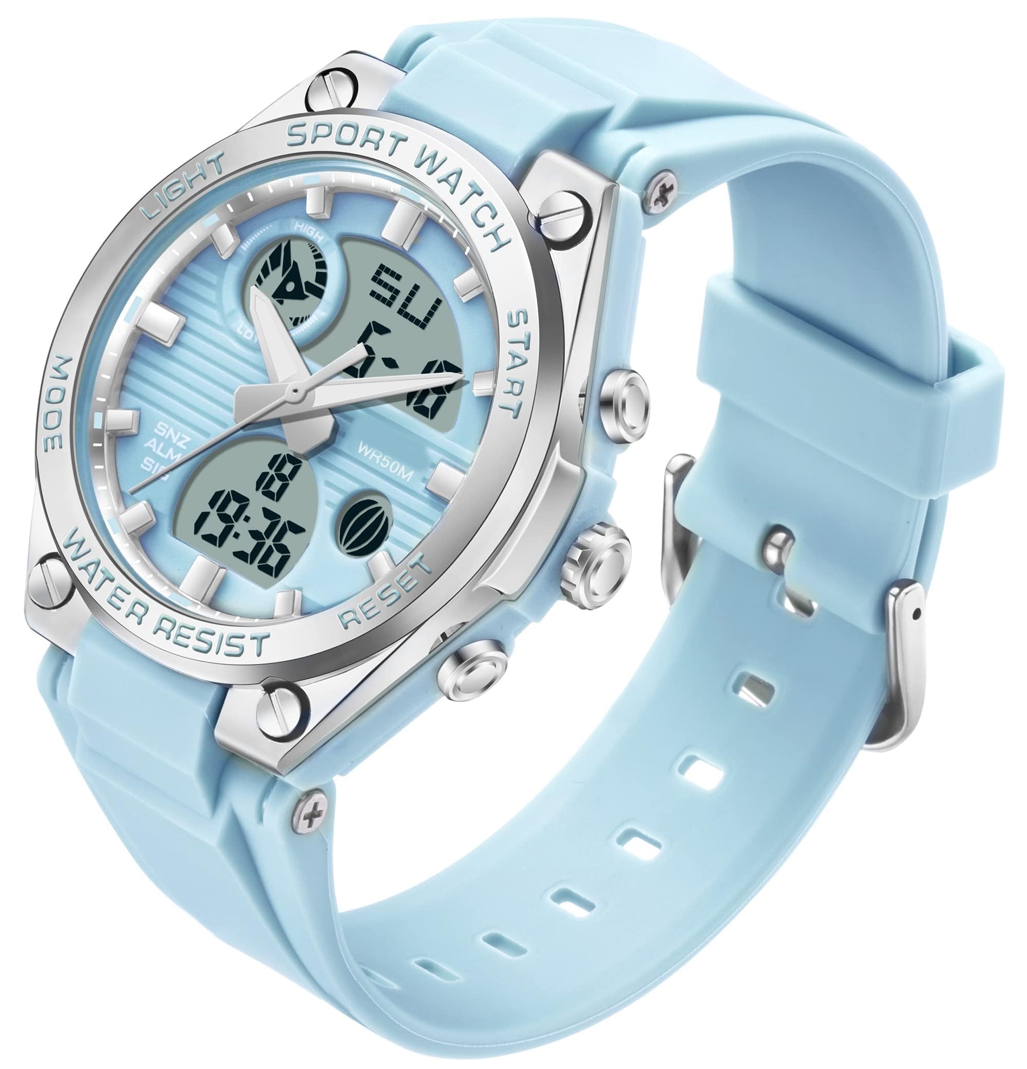 Azonee Digital Watch for Women, Ladies Outdoor Waterproof Sports Watch, Dual Time Date LED Luminous Back Light Week Alarm Stopwatch Wrist Watches, Fashion Movement Analog-Digital Display Watches