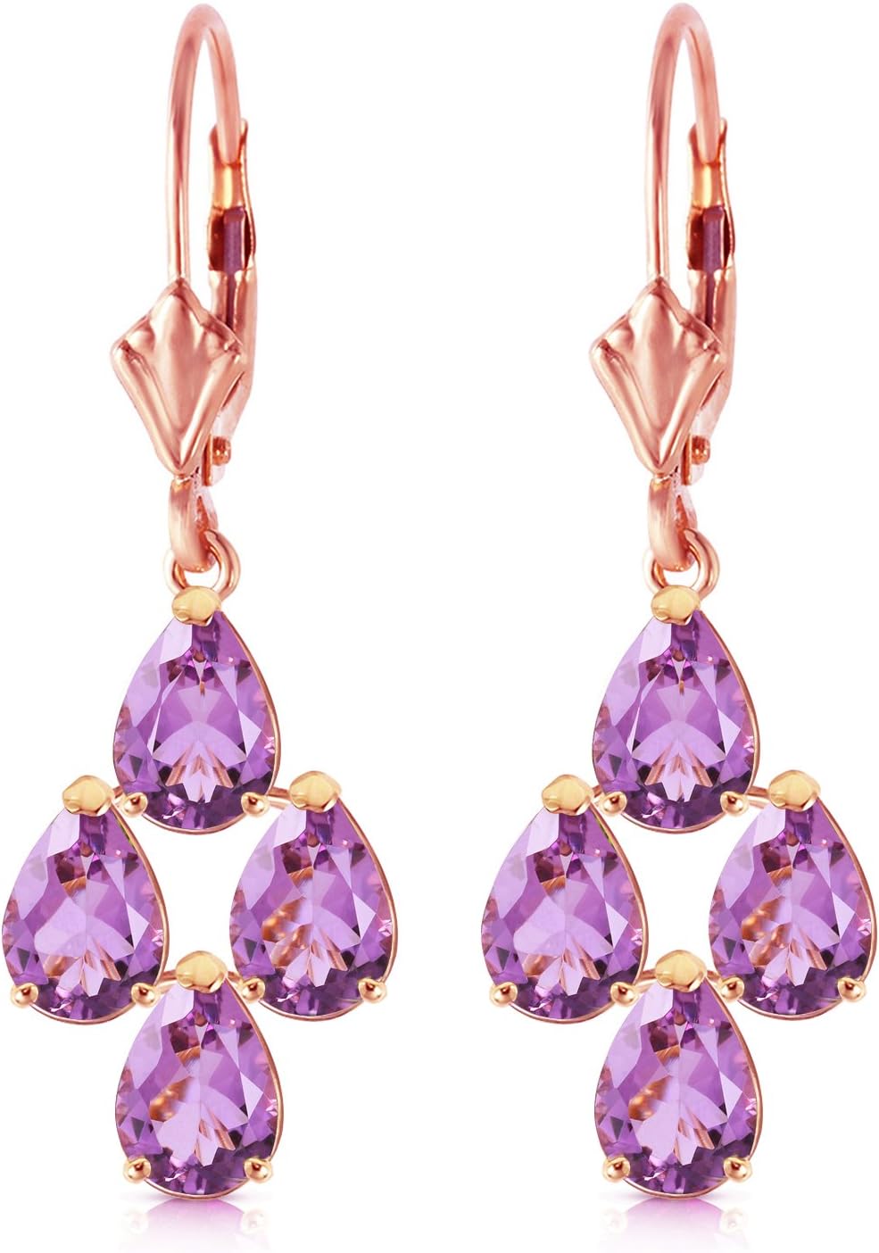 3 Carat 14k Solid Rose Gold pearll Amethyst Leverback Earrings - Image 3