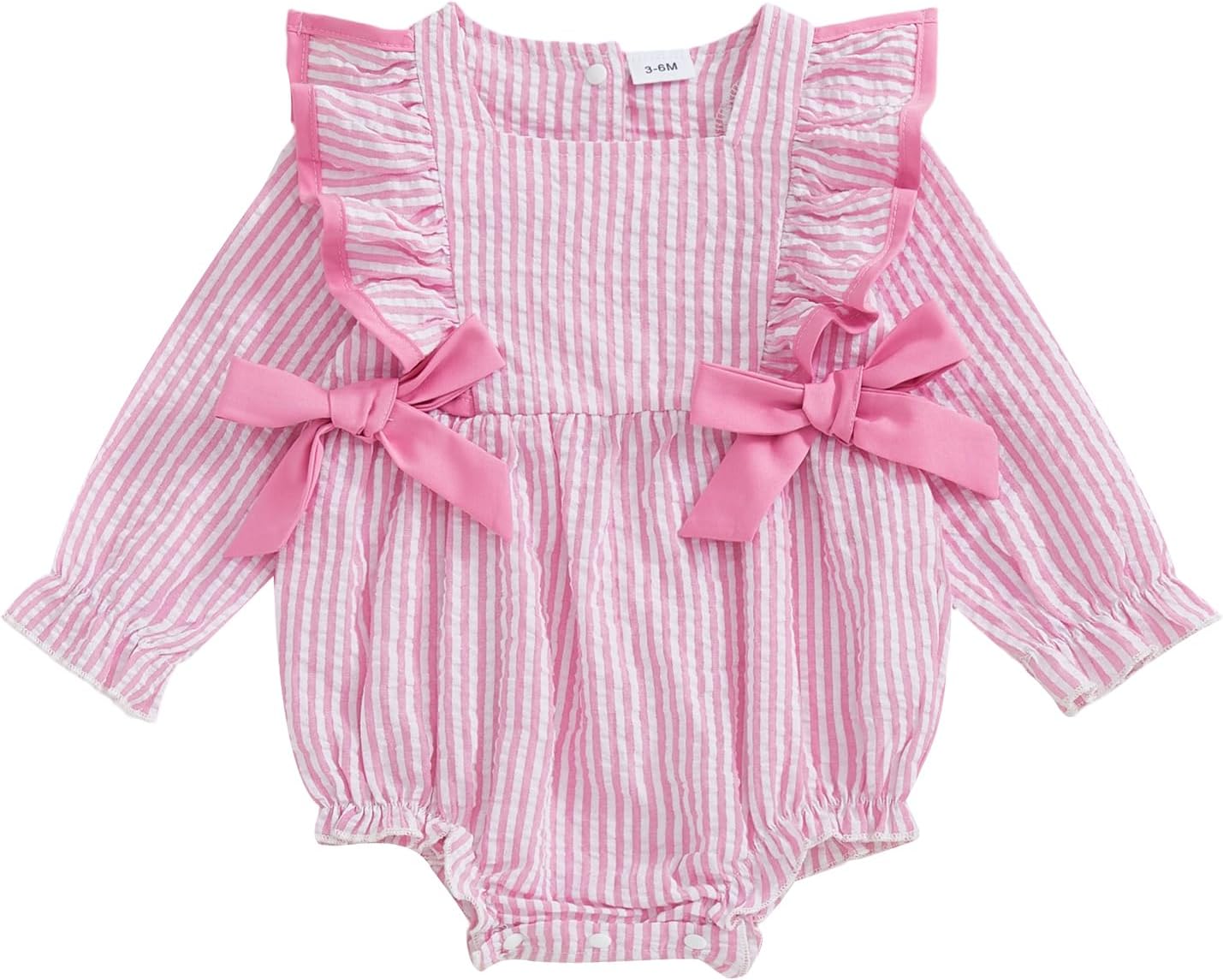 Sasaerucure Newborn Baby Girl Fall Outfit Striped Ruffle Long Sleeve Romper Bodysuit Smocked Bubble Clothes