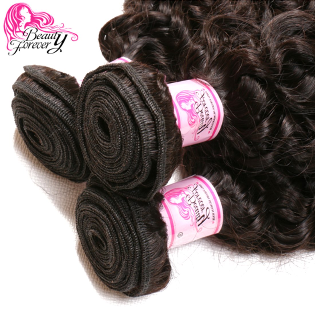 Beauty Forever Hair Brazilian Virgin Hair Curly Weave 3 Bundles 100% Unprocessed Human Hair Extensions Nature Color (100+/-5g)/ Pc (8 10 12)