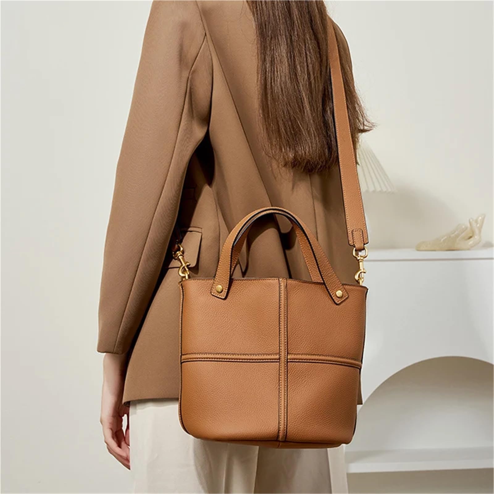 Bolso de mano cuero for mujer, bolso lujo gran capacidad, bandolera informal estilo retro Para Viajes Compras Trabajo Citas