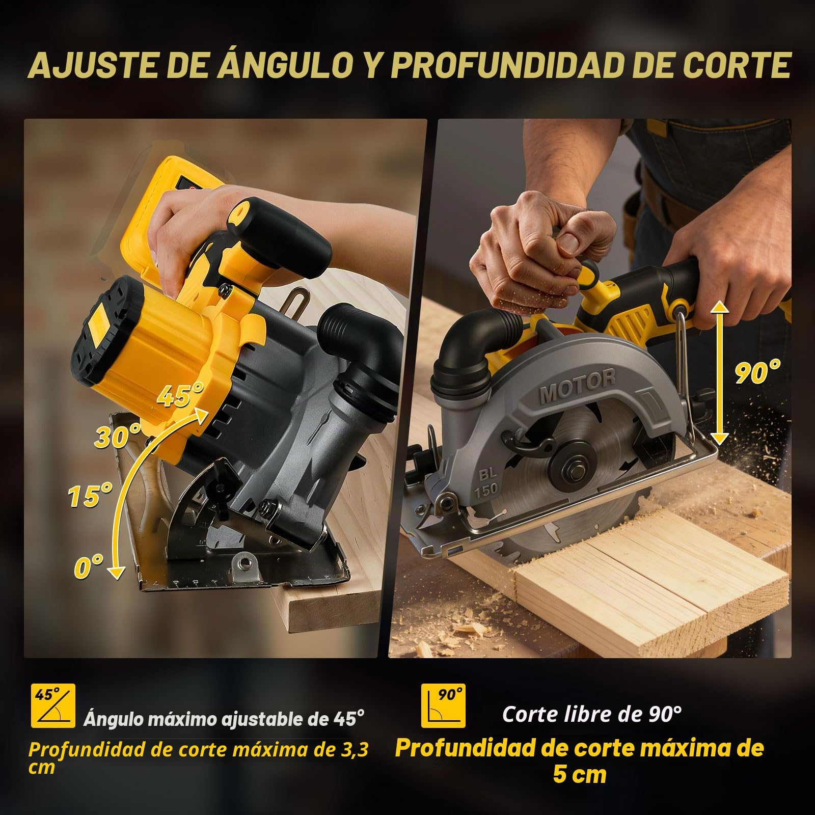 Sierra circular inalámbrica de 6 pulgadas compatible con batería Dewalt de 18 V (sin batería), sierra circular sin escobillas 6200 RPM con 2 hojas de sierra de 24 dientes, profundidad máxima de corte