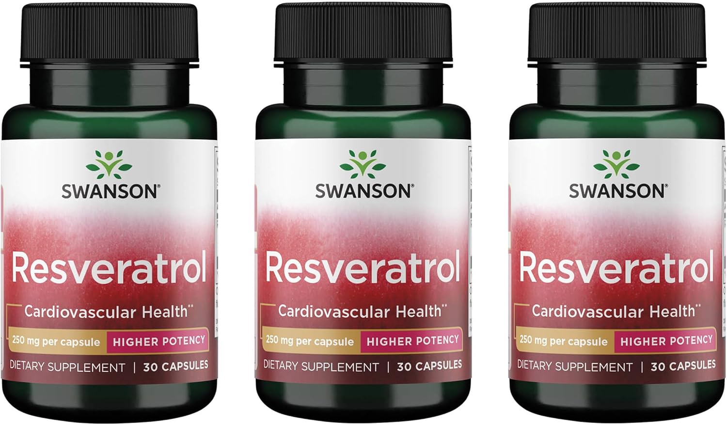 Swanson Resveratrol - Higher Potency 250 mg 30 Caps (3 Pack)