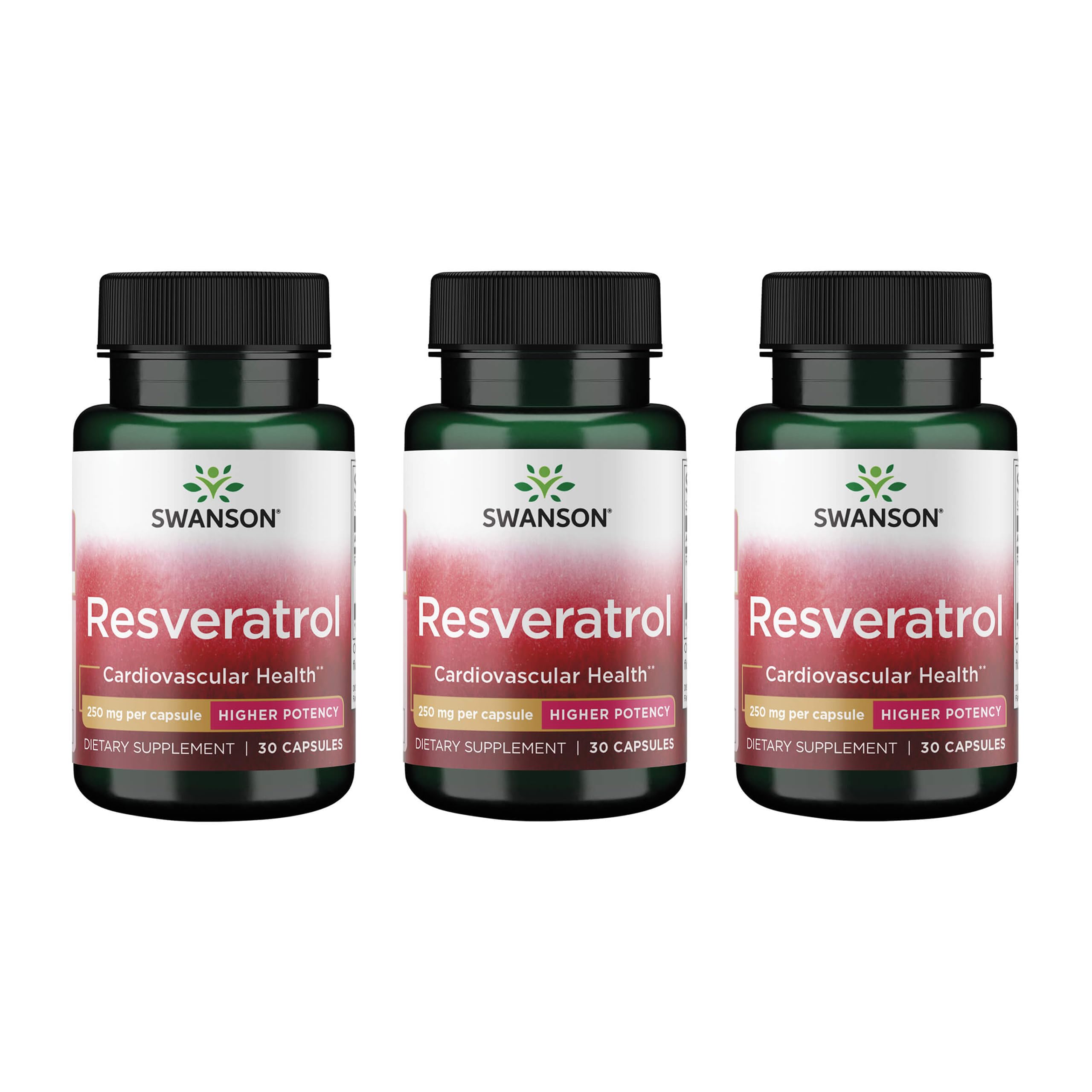 Swanson Resveratrol Higher Potency 250 mg, 30 Capsules, 3 Pack