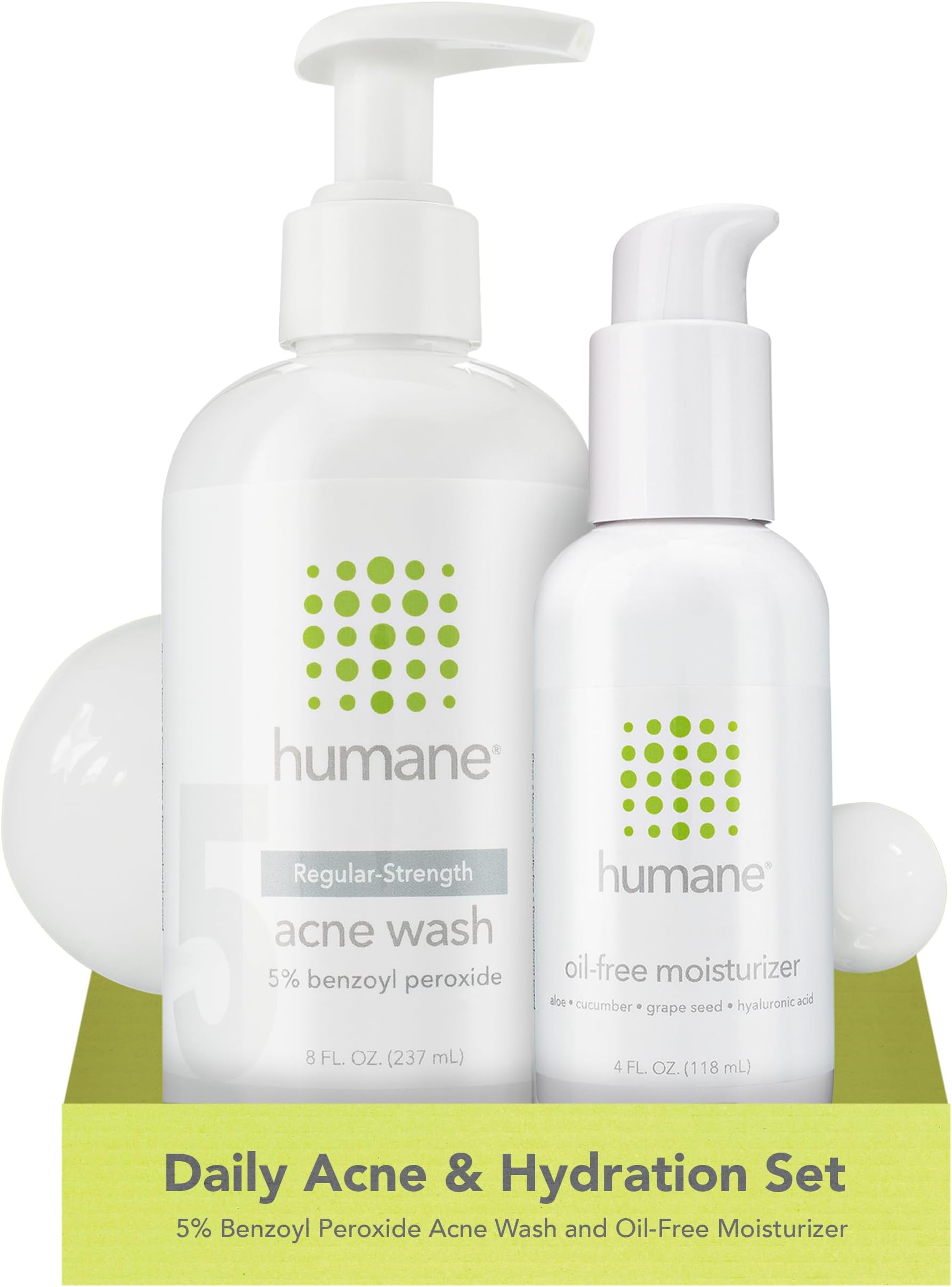 humane Regular-Strength Acne Wash and Oil-Free Moisturizer Bundle - 5% Benzoyl Peroxide Acne Treatment