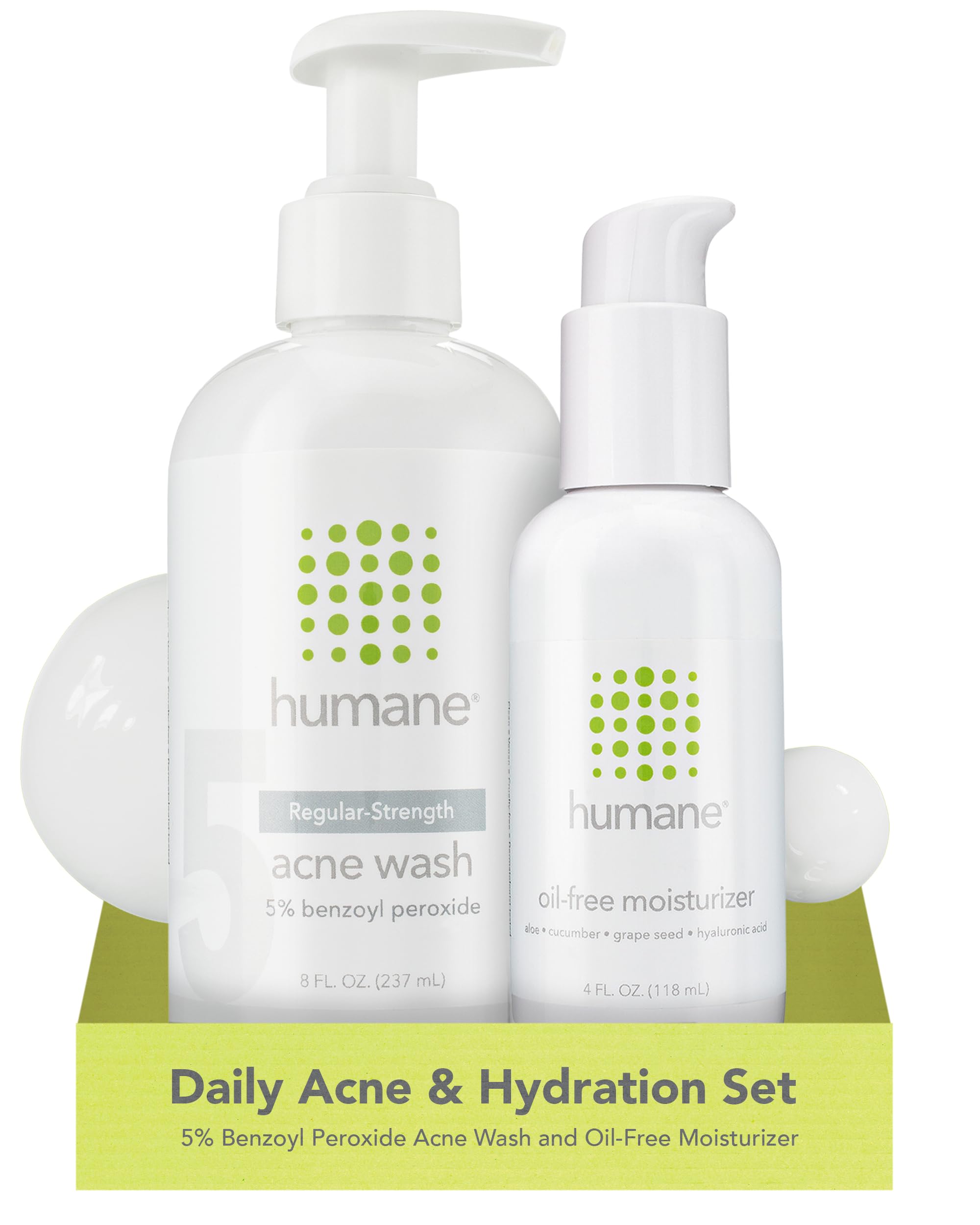 humane Regular-Strength Acne Wash and Oil-Free Moisturizer Bundle - 5% Benzoyl Peroxide Acne Treatment