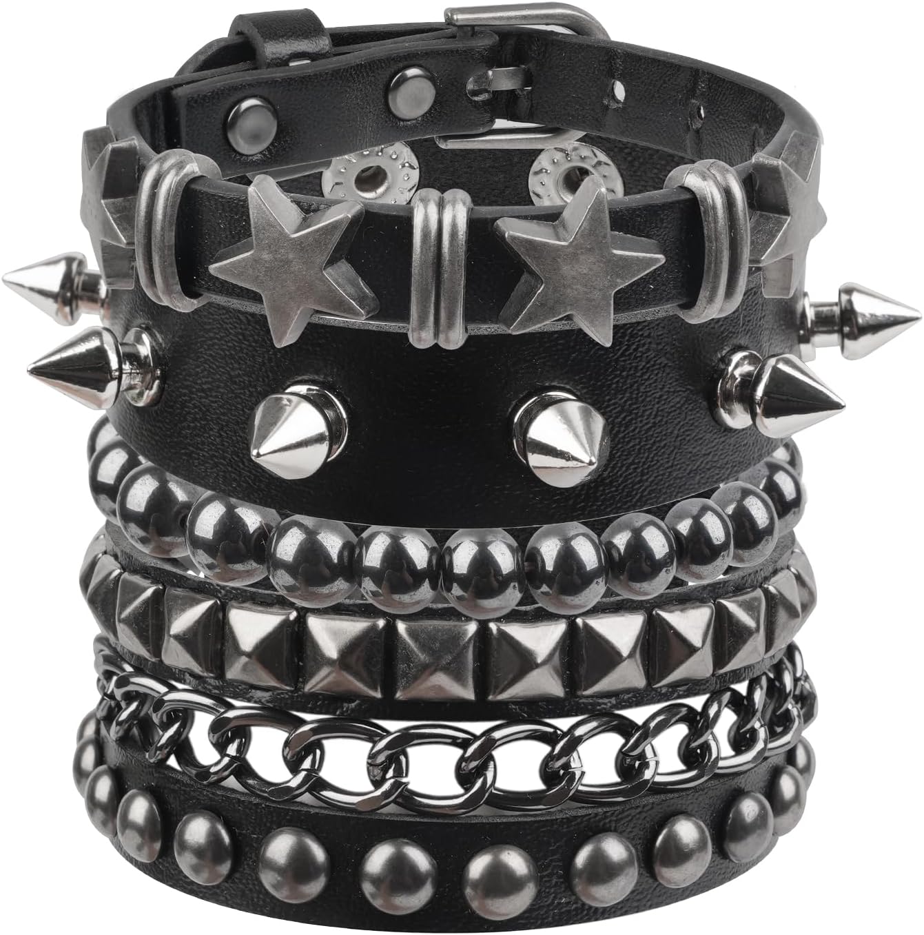 4 Pcs Punk Rock Studded Bracelet Set Leather Cuff Bracelets for Men Women 80s Emo Goth Accessories