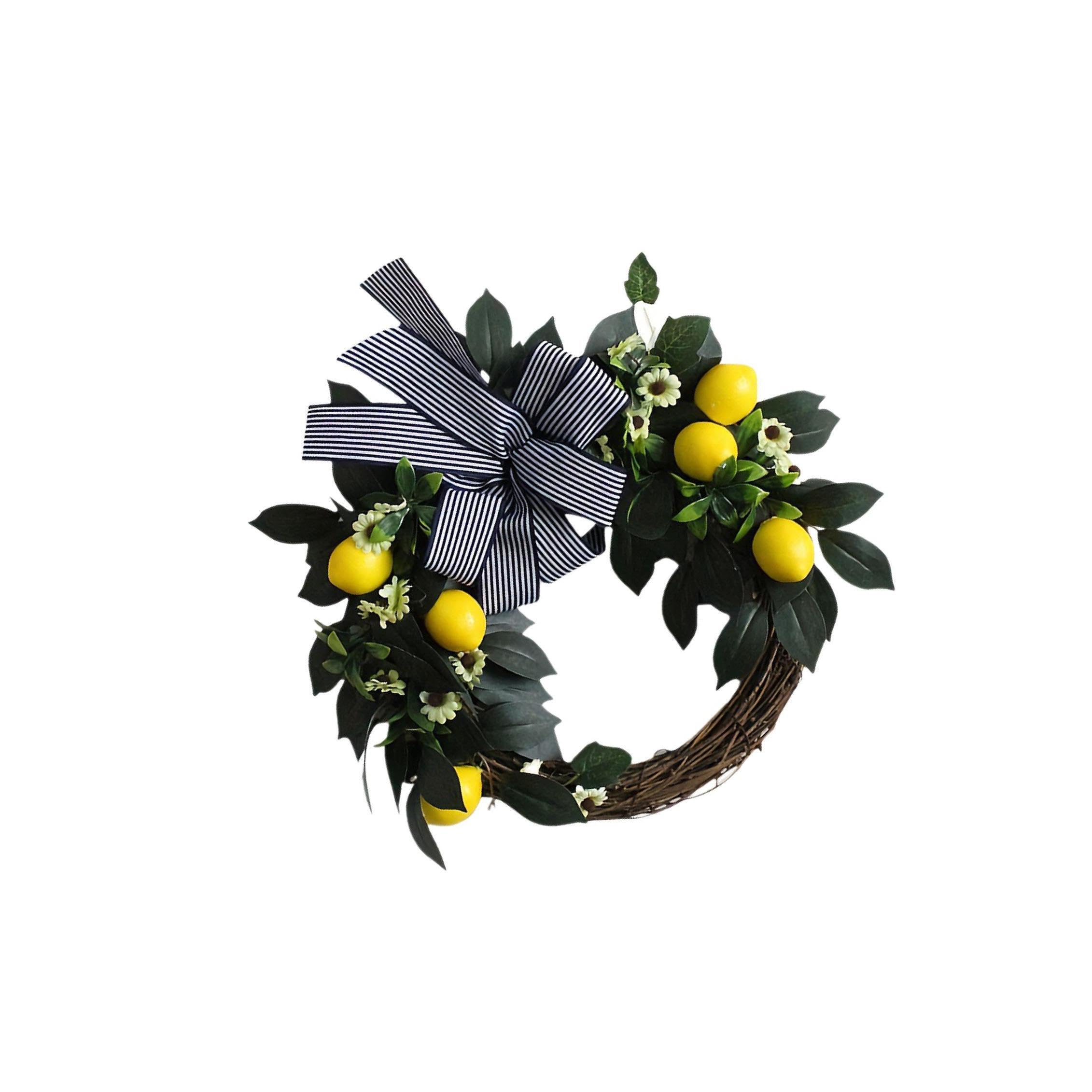 TWISAXC Infuse Home With Lemon Wreath Atmosphere Artificial Flowers Leaves And Bowknot Decoration And Reusable. Fruit Wreath Indoor Artificial Flowers Wall