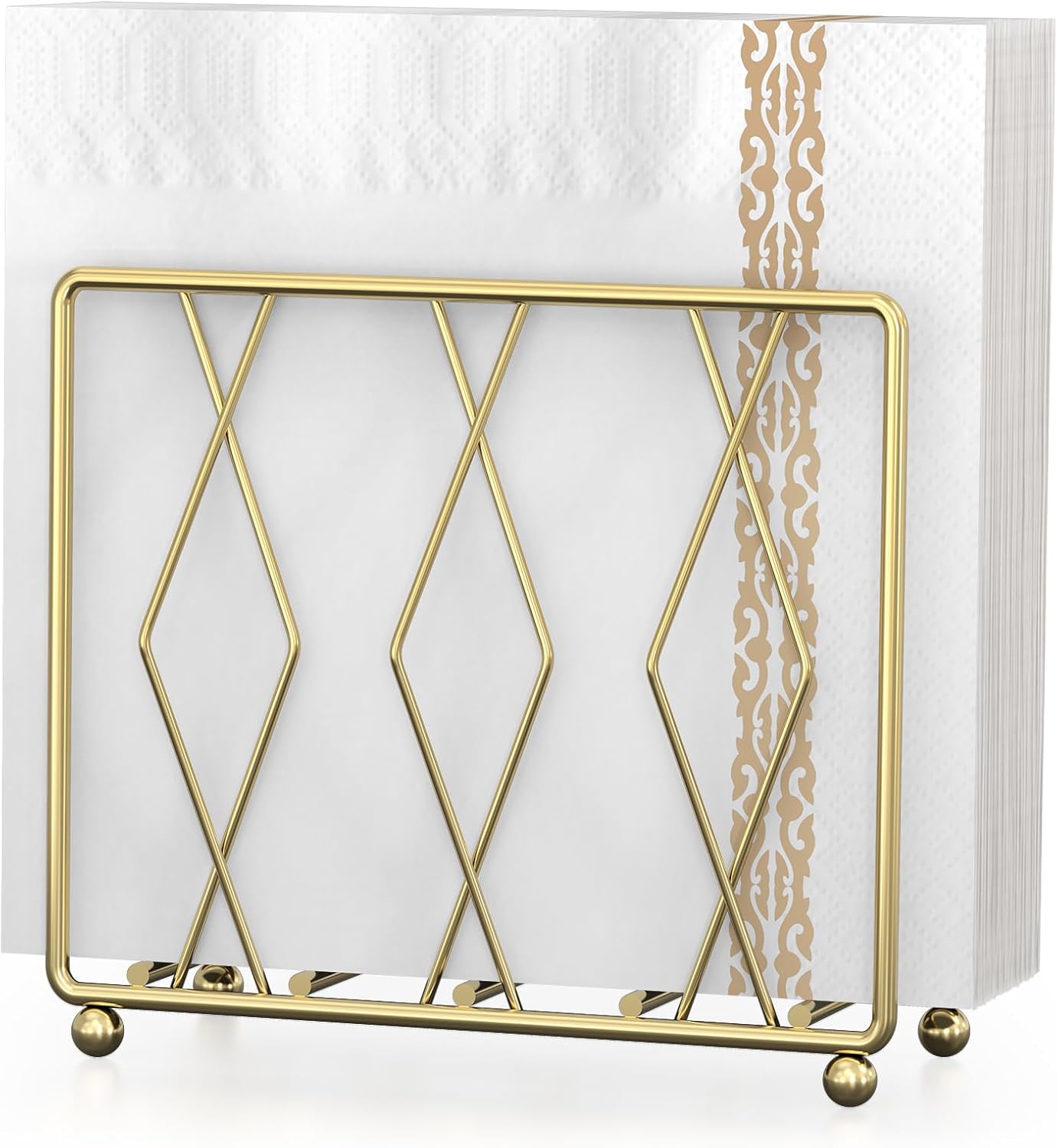 LWSFF Napkin Holder for Table, Modern Metal Napkin Holders for Paper Napkins & Kitchen Dining & Countertops, Cocktail Upright Napkin Holder Dispenser Suitable for All Room Decors (Small, Gold)