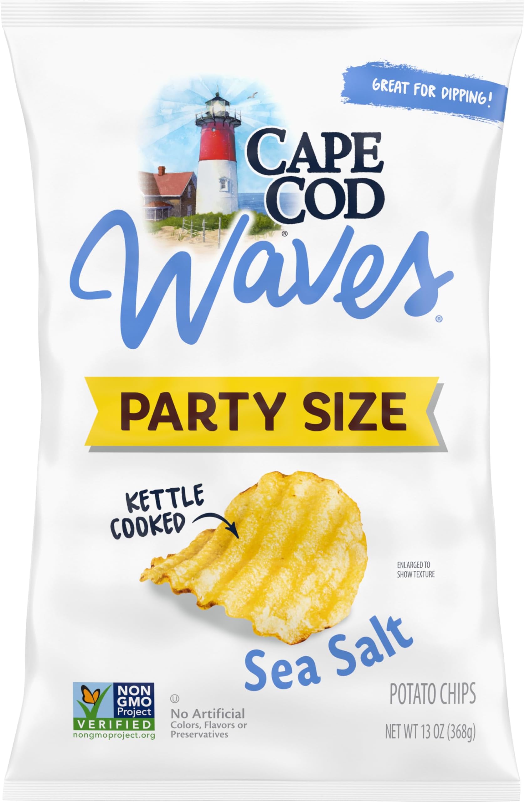 Waves Potato Chips, Wavy Cut Sea Salt Kettle Chips, 13 Oz