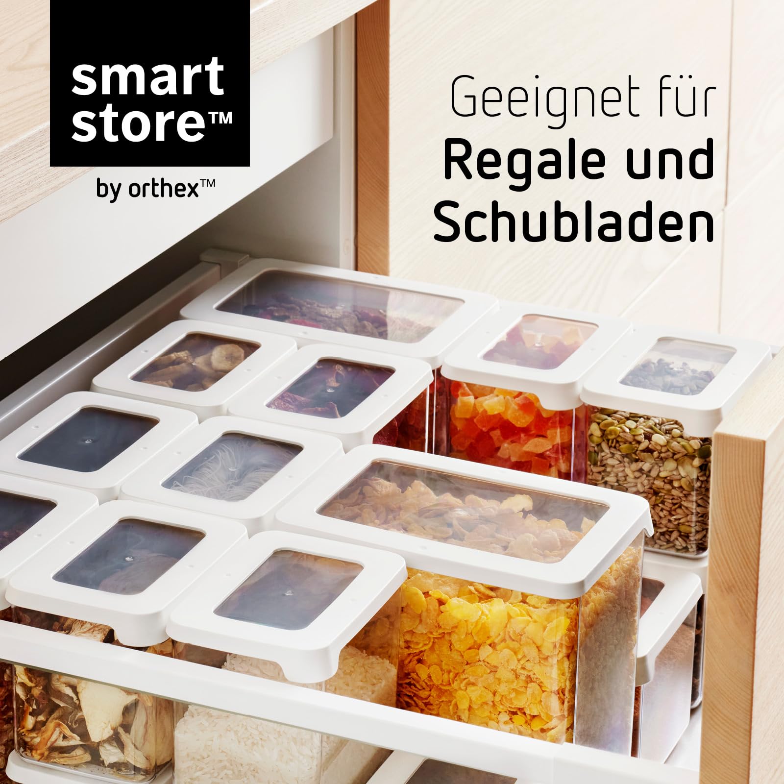 SmartStore Vorratsdosen 3,5L – 4er Set - Plastik Aufbewahrungsbox mit Deckel, BPA-frei, Spülmaschinenfest – Stapelbare Küche Organizer – 12.5 x 18 x 20cm