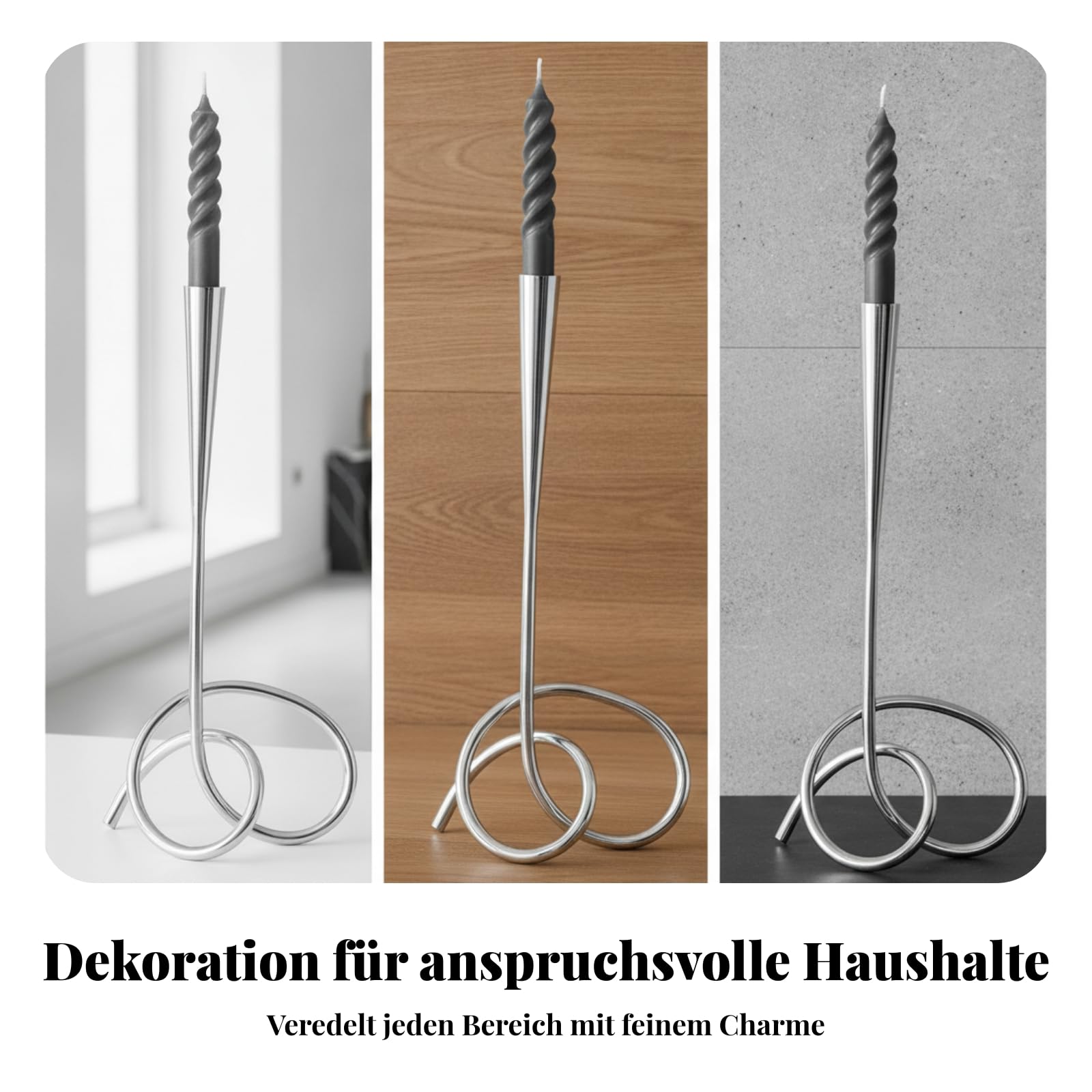 Colcolo Kerzenhalter Silber Spiralform Kerzenständer Tafelkerzenhalter Dekokerzenhalter aus Edelstahl mit Geschwungenem Fuß Und, Silberner Gedrehter Spiral-Kerzenhalter, Hoch