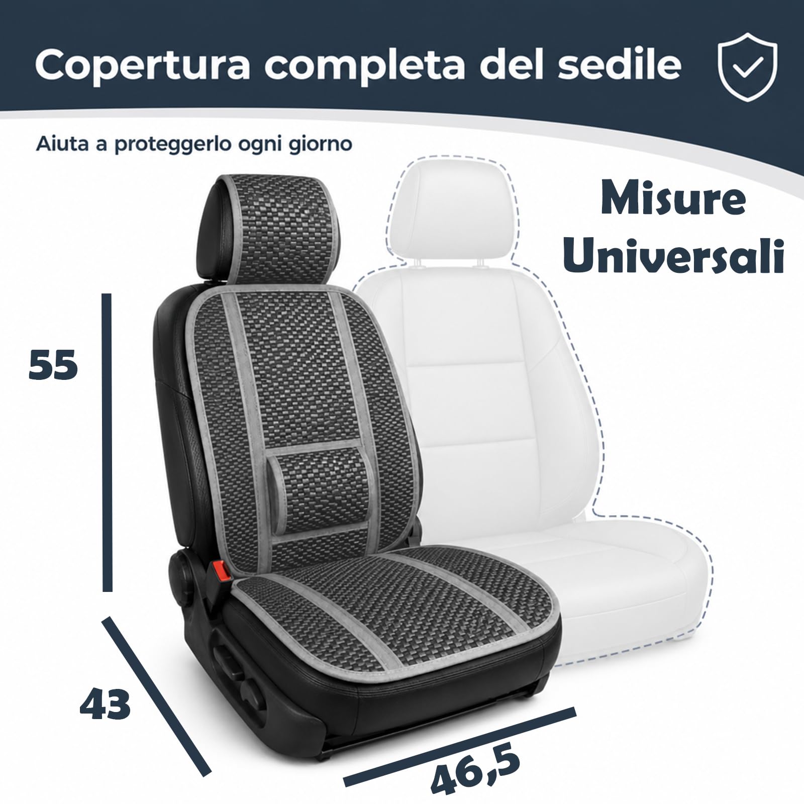 BOOST Coprisedile Auto Estivo in Bambù Naturale, Copri Sedile Antisudore Traspirante con Supporto Lombare Integrato, Schienale Universale Fresco per Auto (Grigio, Singola)