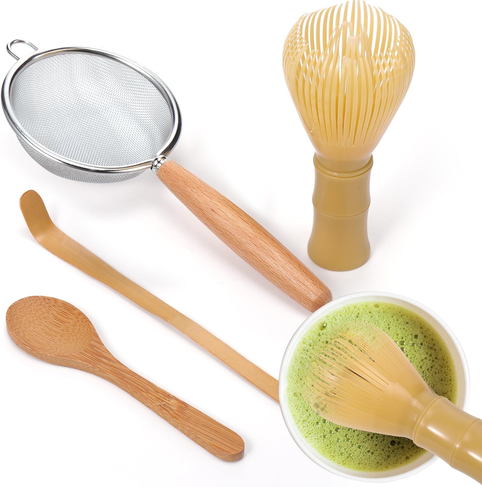 BABORUI Resin Matcha Whisk Set - Easy to Clean Silicone Matcha Whisk for Perfect Stirring, Matcha Whisk Set Includes Matcha Whisk, Scoop, Tea Spoon and Matcha Sifter