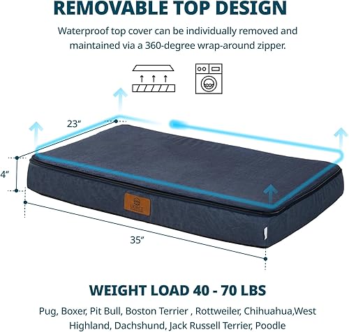 Miniatura 5 de Cama grande para perros de espuma viscoelástica, camas ortopédicas de 4 pulgadas de grosor para perros grandes, cama impermeable para perros con