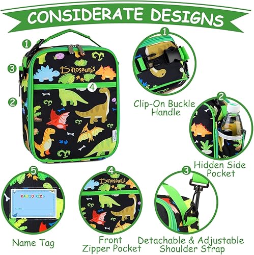 Miniatura 3 de Kasqo Lonchera para niños, bolsa de almuerzo aislada con correa para el hombro, soporte para botella de agua, mini enfriador térmico para alimentos