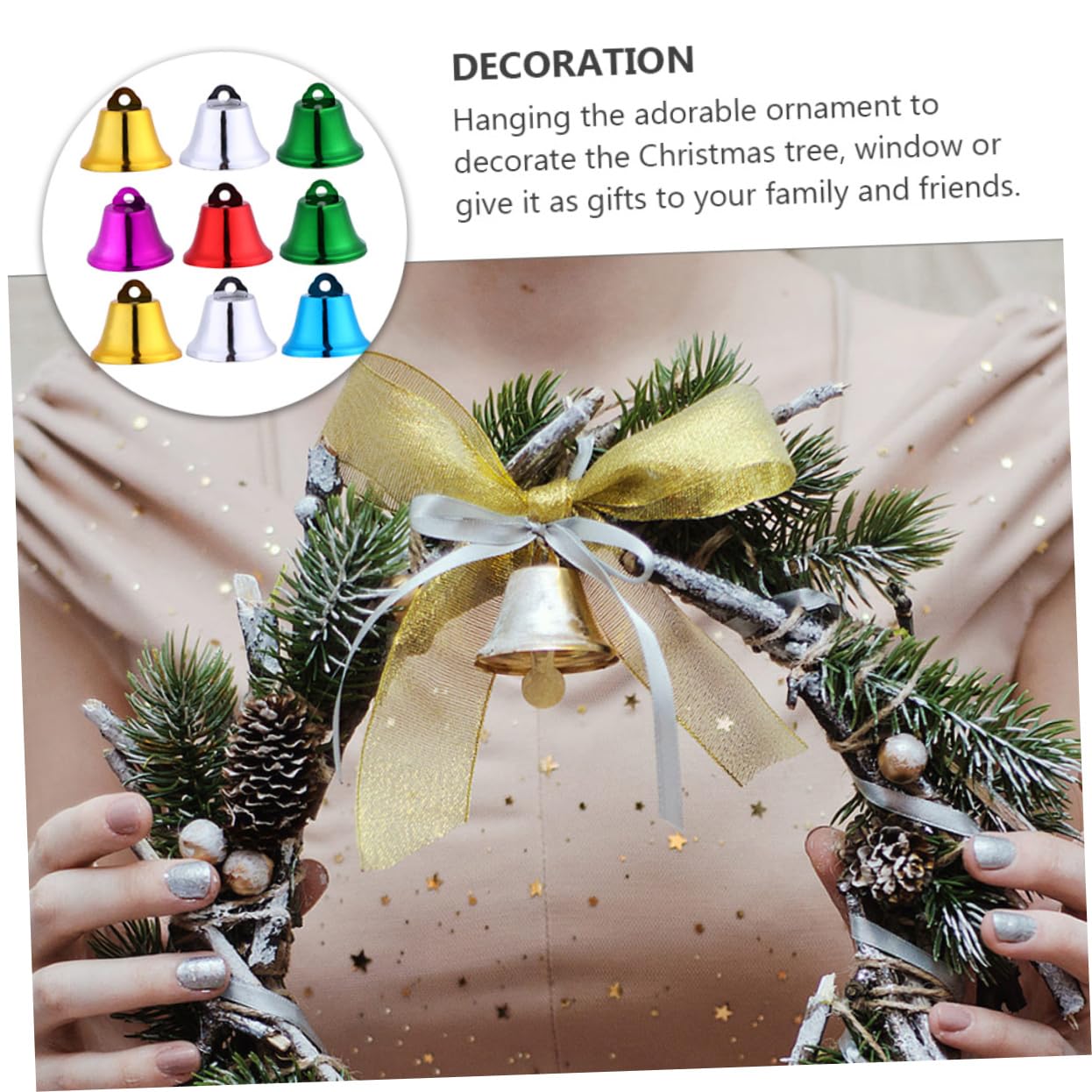 HOMOCONO 80pcs Christmas Hanging Bells Vibrant Jingle Bell Decorations for Tree Giving and Festive Crafts for Holiday Celebrations and Boys and Girls Joy