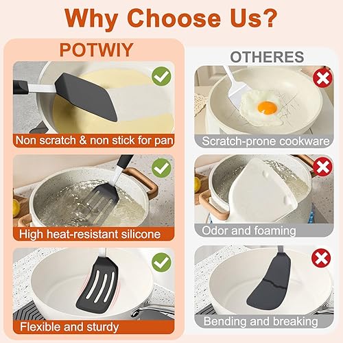 Miniatura 7 de Juego de 2 espátulas de silicona, utensilios de cocina resistentes al calor de 600 F, antiadherentes y libres de BPA, aleta flexible sólida y