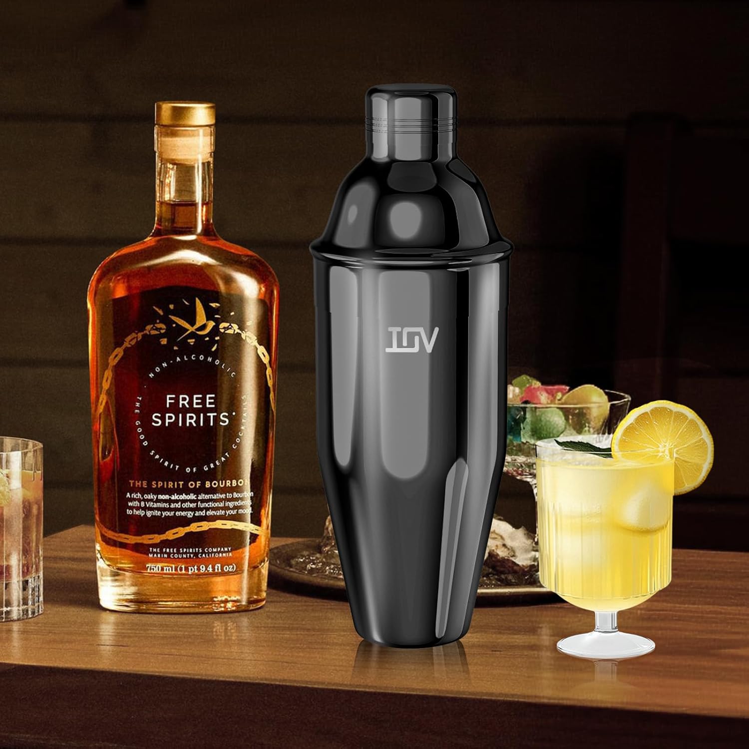 IOV Cocktail Shaker, 24 oz Martini Shaker, Drink Mixer with Built-in Strainer, Professional Stainless Steel Margarita Alcohol Shaker with Cocktail Recipe Guide, Bartender Kit Gifts, Black - Image 8