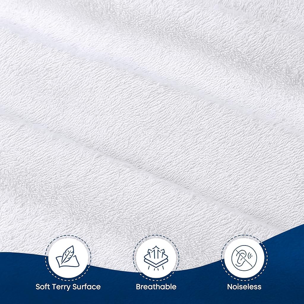 KRISHNA Waterproof Mattress Protector Full Size, Fitted Style with Stretchable Upto 12 Inch Deep Pockets, Ultra Soft Breathable, Noiseless, Cotton Mattress Cover for Bed, White