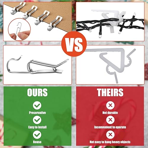 Miniatura 4 de Tandefio Clips de luz de Navidad, clips de metal para colgar luces al aire libre para iluminación de temporada, ganchos de canalón, luz de Navidad,