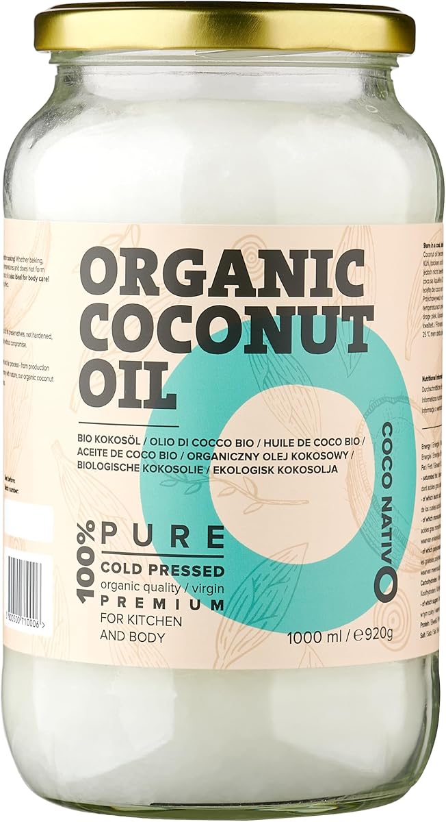 Organic Coconut Oil CocoNativo - 1000mL (1Liter) - Extra Virgin Coconut Oil, Premium, Native, Cold Pressed, Raw Food Quality, Pure (1000ml) - for Cooking, Frying and Baking, for Hair and Skin