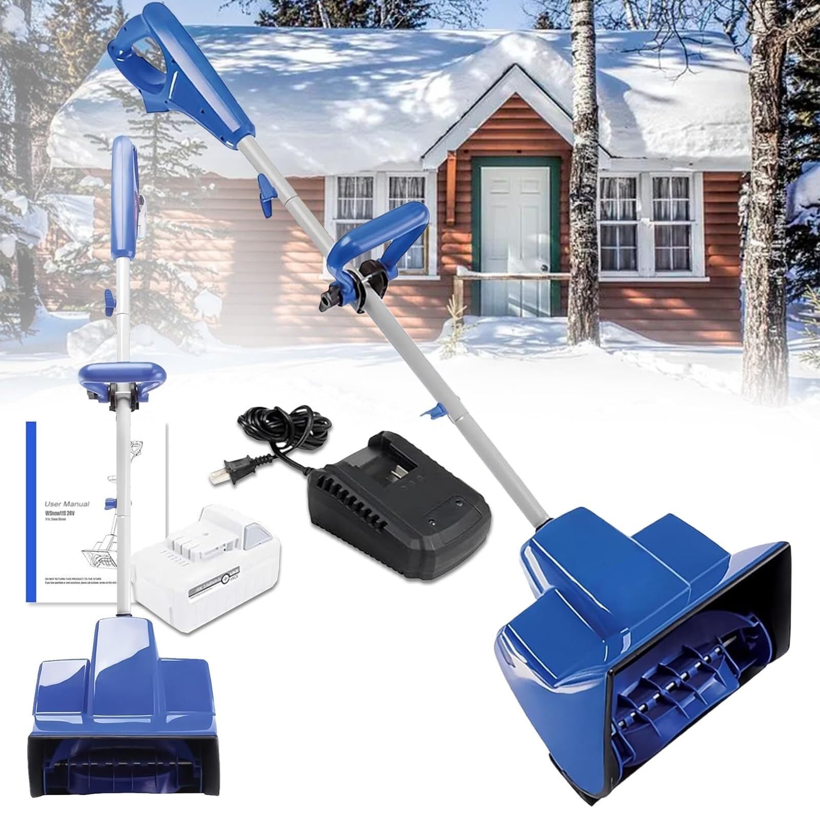 Pelle à Neige avec Roues Dispositif De Déneigement Électrique, Souffleuse À Neige sans Fil, Chasse-Neige Portatif, Pelle À Neige, Facilement Amovible avec Batterie Et Chargeur(1 Battery)