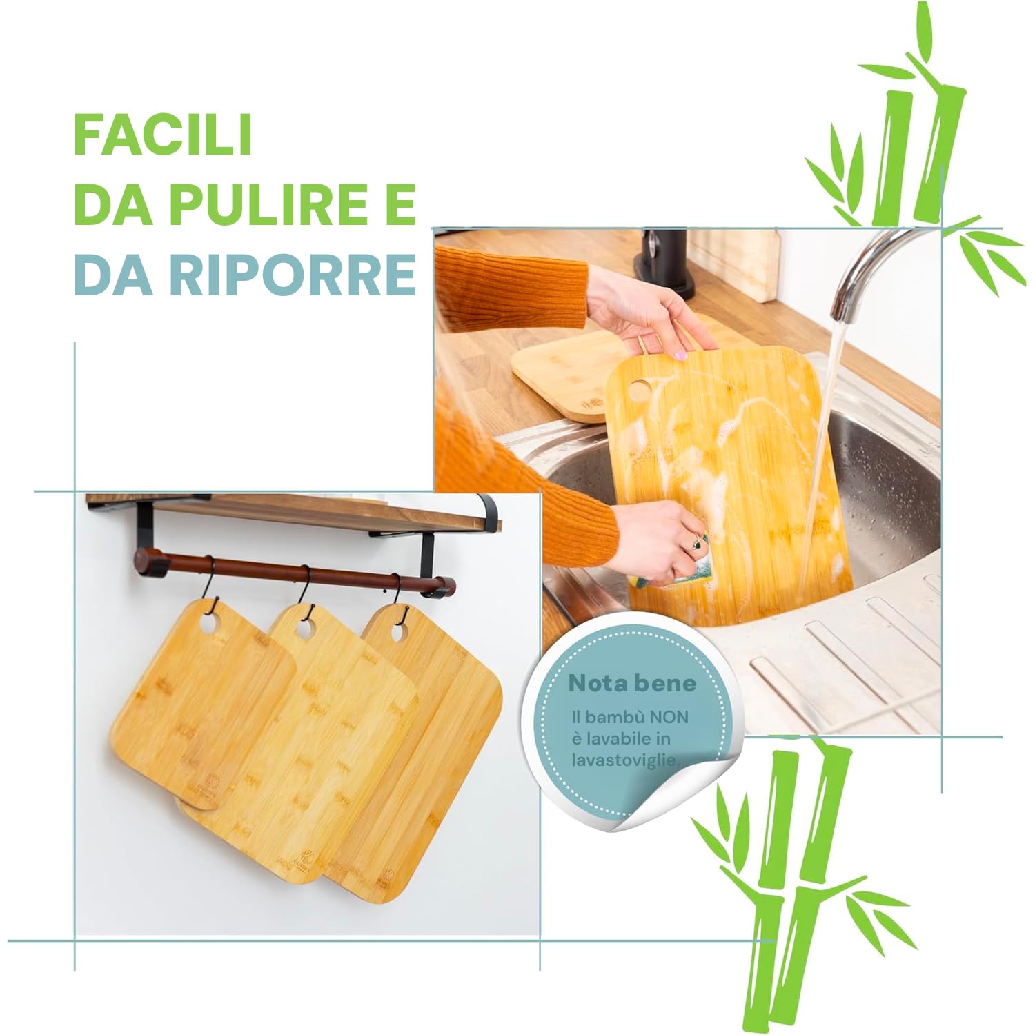 Avilia Set di 3 Taglieri in Bambù con Foro per Aggancio - Funzionali, Resistenti e con Design Naturale - Superficie Liscia Capace di Resistere agli Odori e Facile da Pulire - Ideali anche come Vassoi