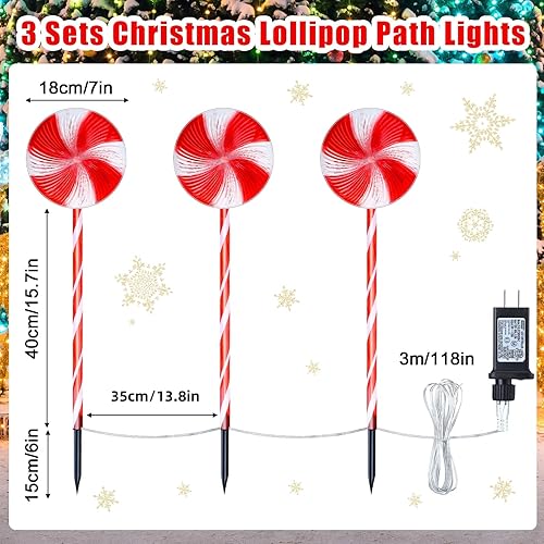 Miniatura 2 de Paquete de 9 luces de Navidad para caminos al aire libre de 24 pulgadas, luces de menta con bastón de caramelo, 8 modos, luces de decoración de
