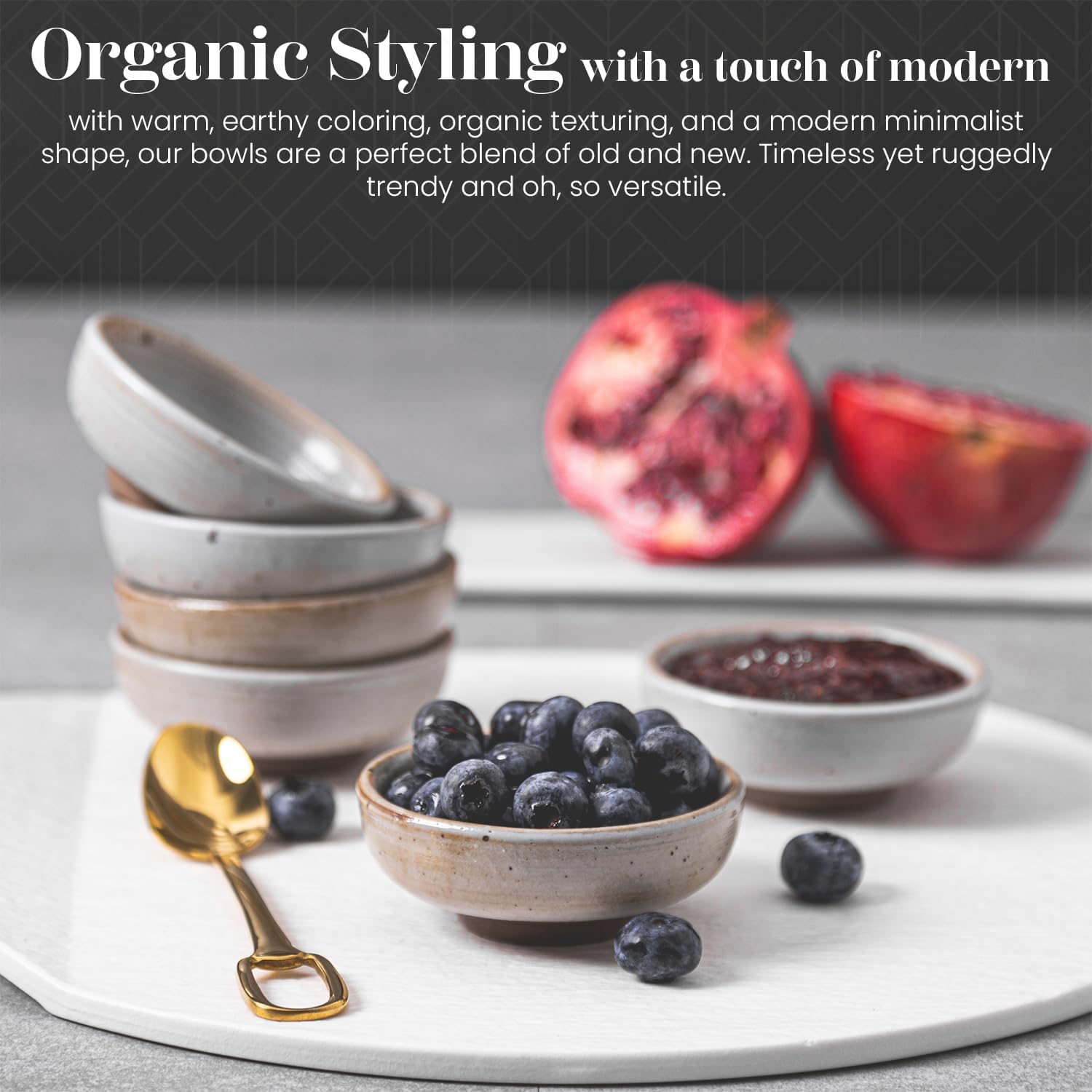 Vikko Small Dipping Bowls, Set of 4 Mini Soy Sauce Dishes, 3" Stoneware Dipping Sauce Cups, Decorative Pinch Bowls for Dips, Condiments, Charcuterie Boards - Microwave and Dishwasher Safe