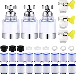 Wasserhahn Filter Transparenter, 3 Stück pure stream wasserhahnfilter mit 18 austauschbare Filter und 3 Griff-Universalverbinder, 360 Grad drehbar für Küche, Spüle, Home Badezimmer