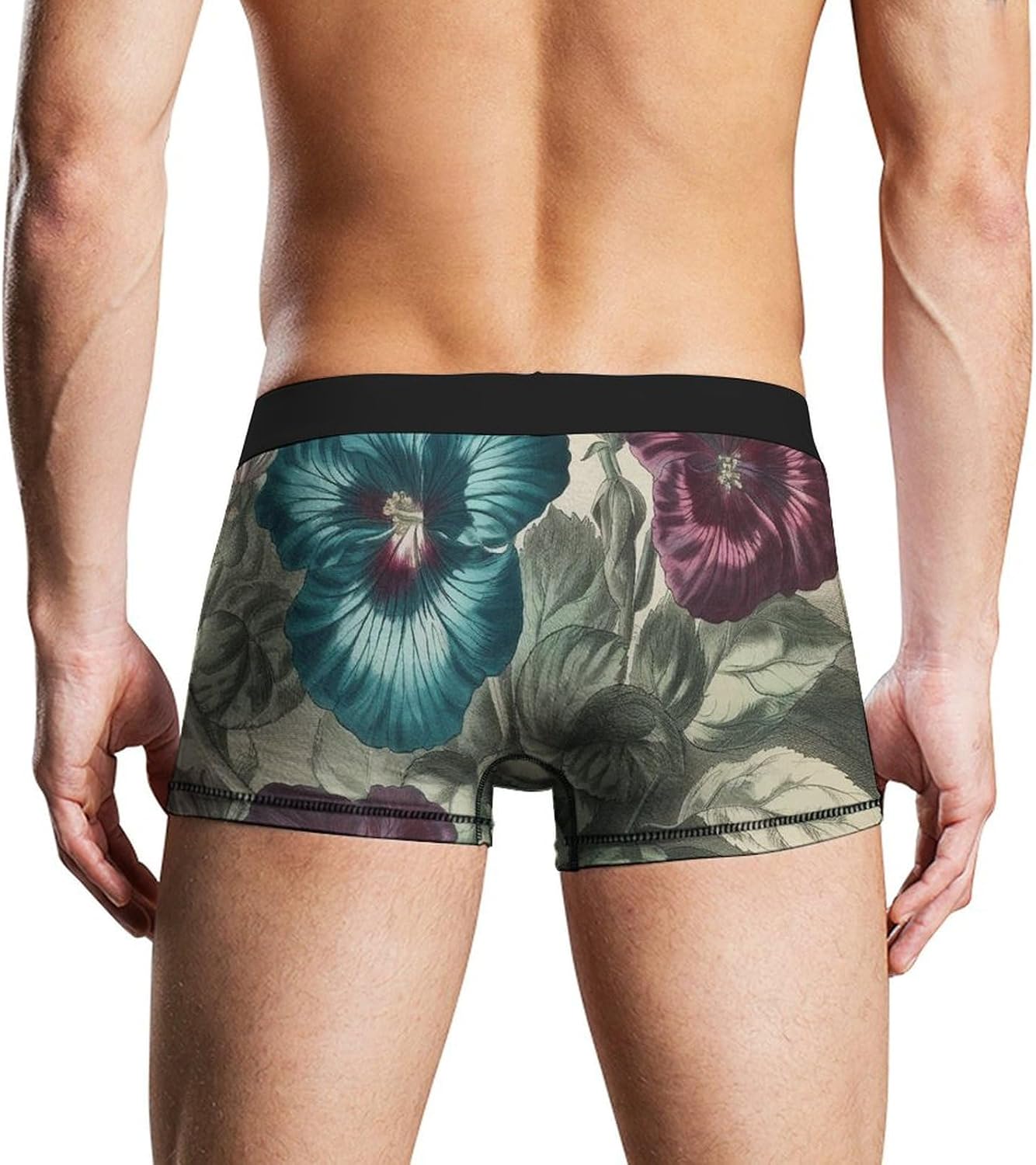 Three Flowers Painting Mens Boxer Briefs Short Breathable Underwear Trunks Soft Moisture-Wicking Boxer Shorts Novelty Underpants XL White