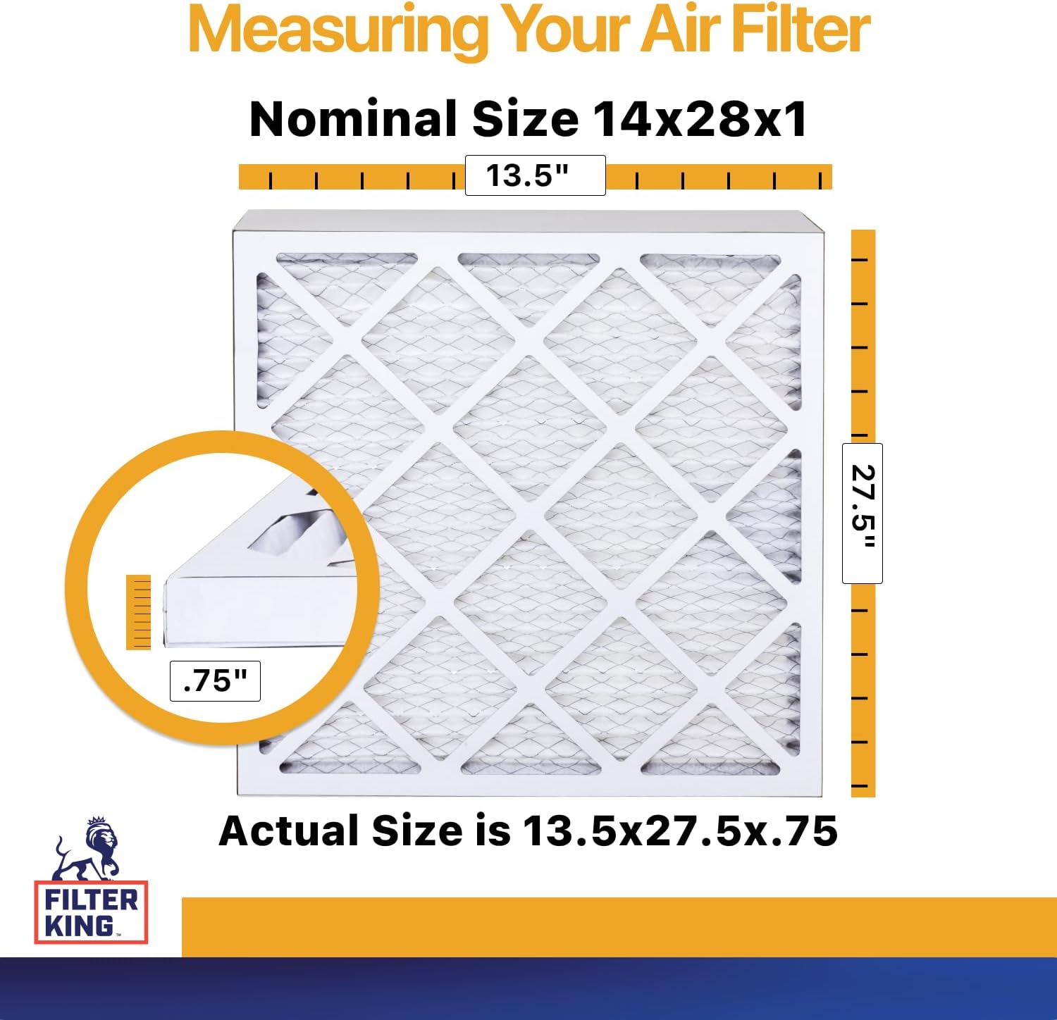 Filter King 14x28x1 Air Filter (MERV 13) (12-Pack) Dust & Allergy Control AC Furnace Filters, MADE IN USA, HVAC, Pleated, Electrostatic (Actual Size: 13.5 x 27.5 x .75)