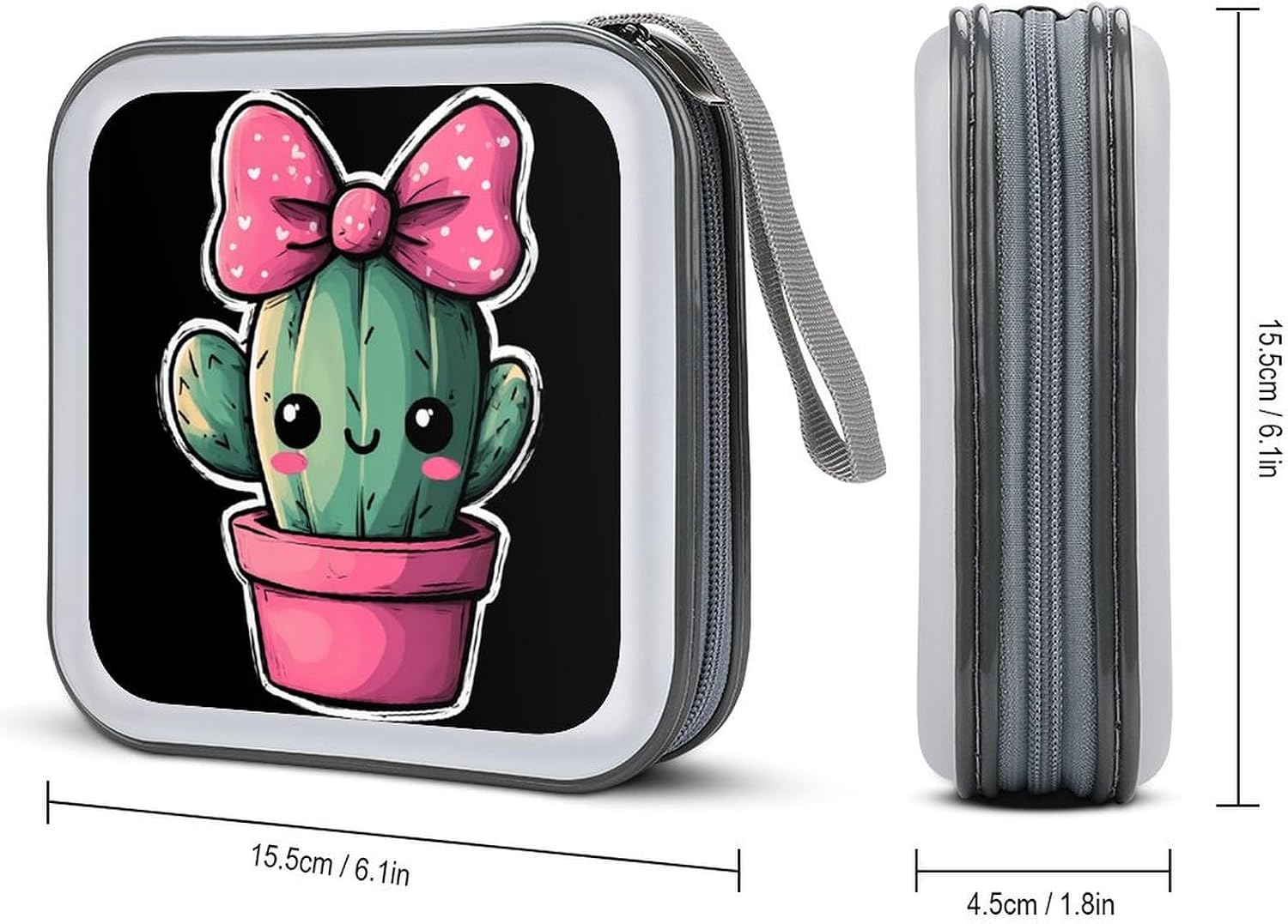 Cactus Girl with Bow CD Case 40 Capacity DVD Storage Box CD Wallet Holder Binder Organizer for Car Home