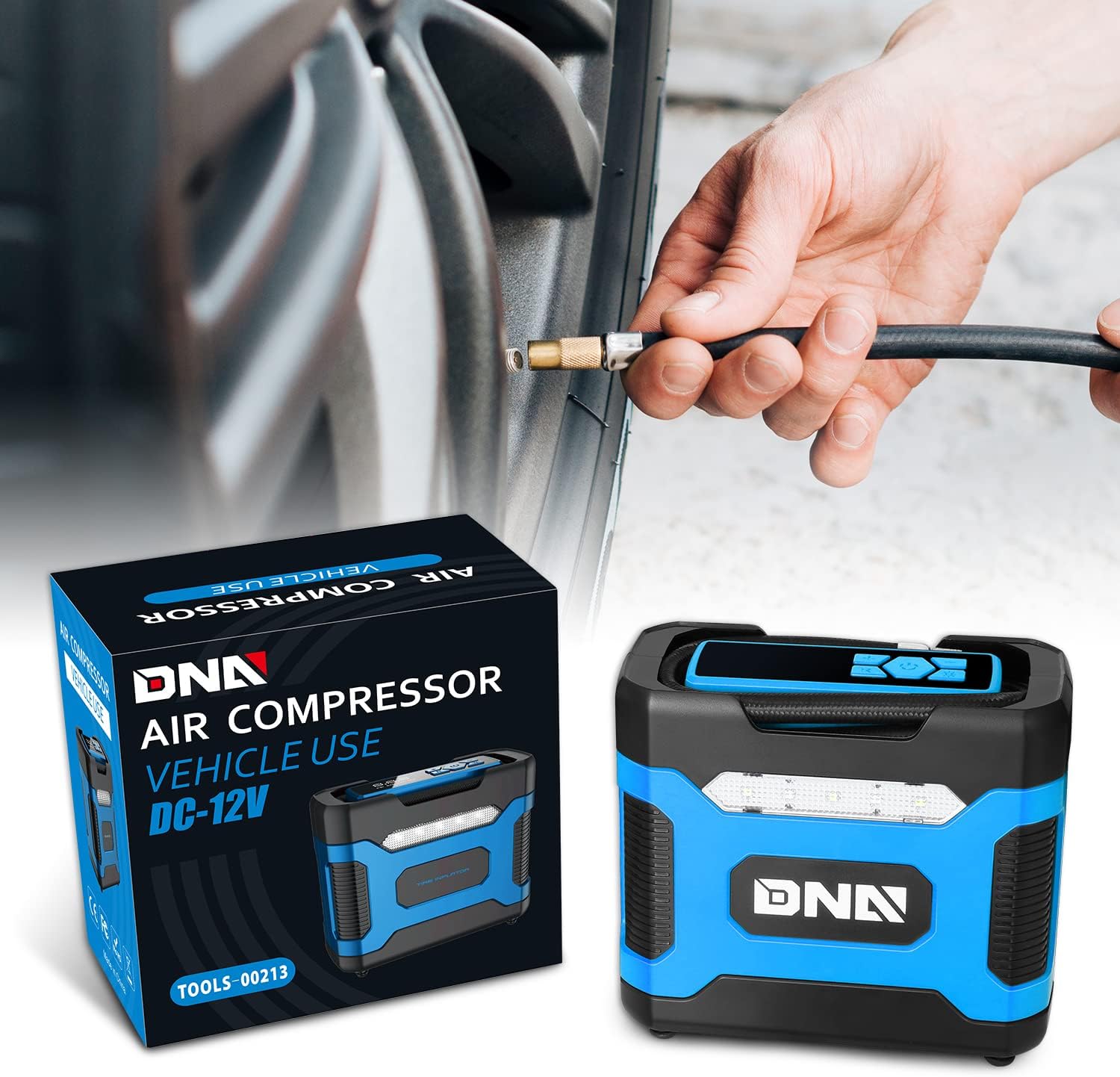 DNA MOTORING TOOLS-00213 ブルー 12V DC デジタルタイヤインフレーター ポータブルエアコンプレッサー