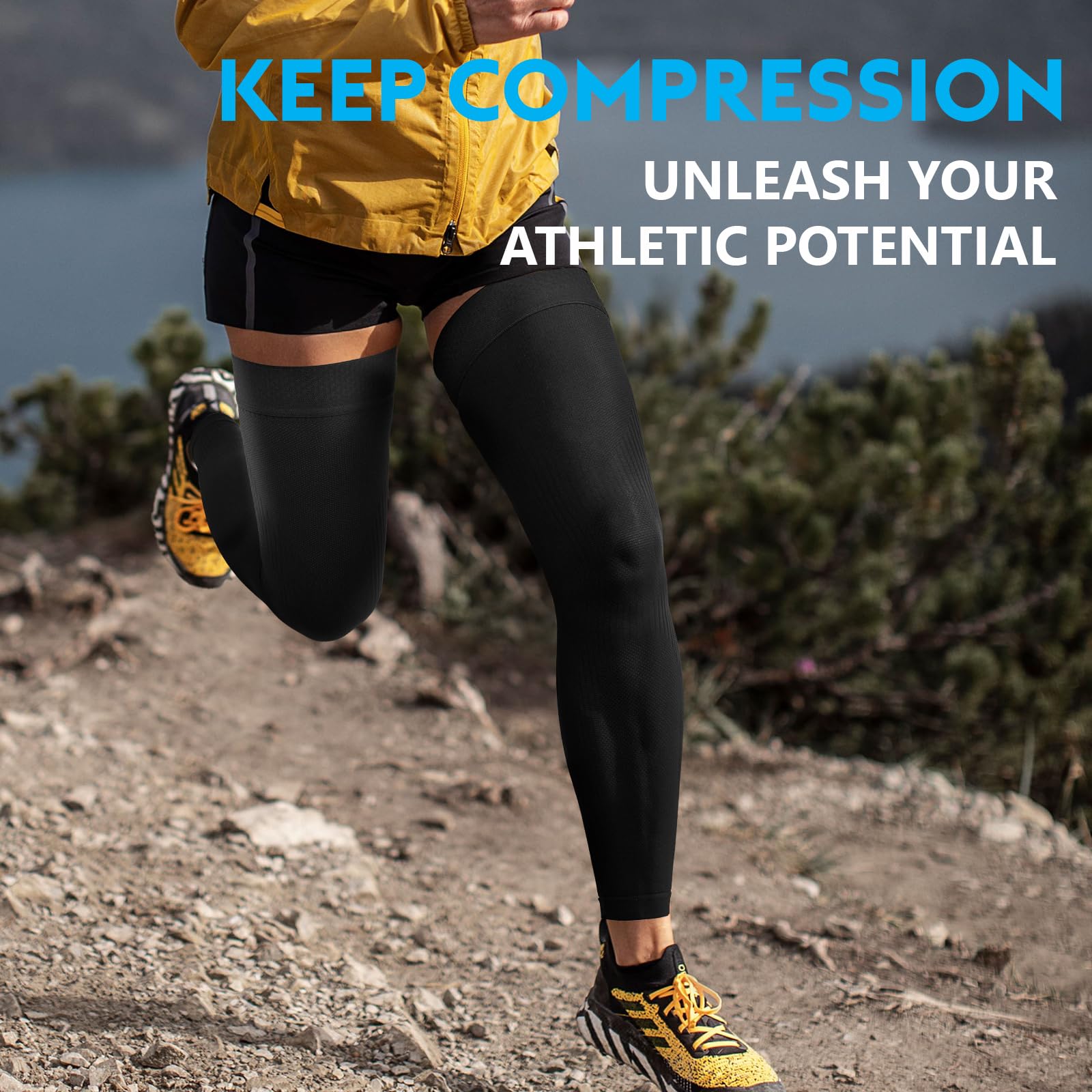 KEKING Mangas de compresión de pierna completa, unisex, medias de compresión hasta el muslo, 20-30 mmHg, soporte graduado para muslo, pantorrilla y rodilla