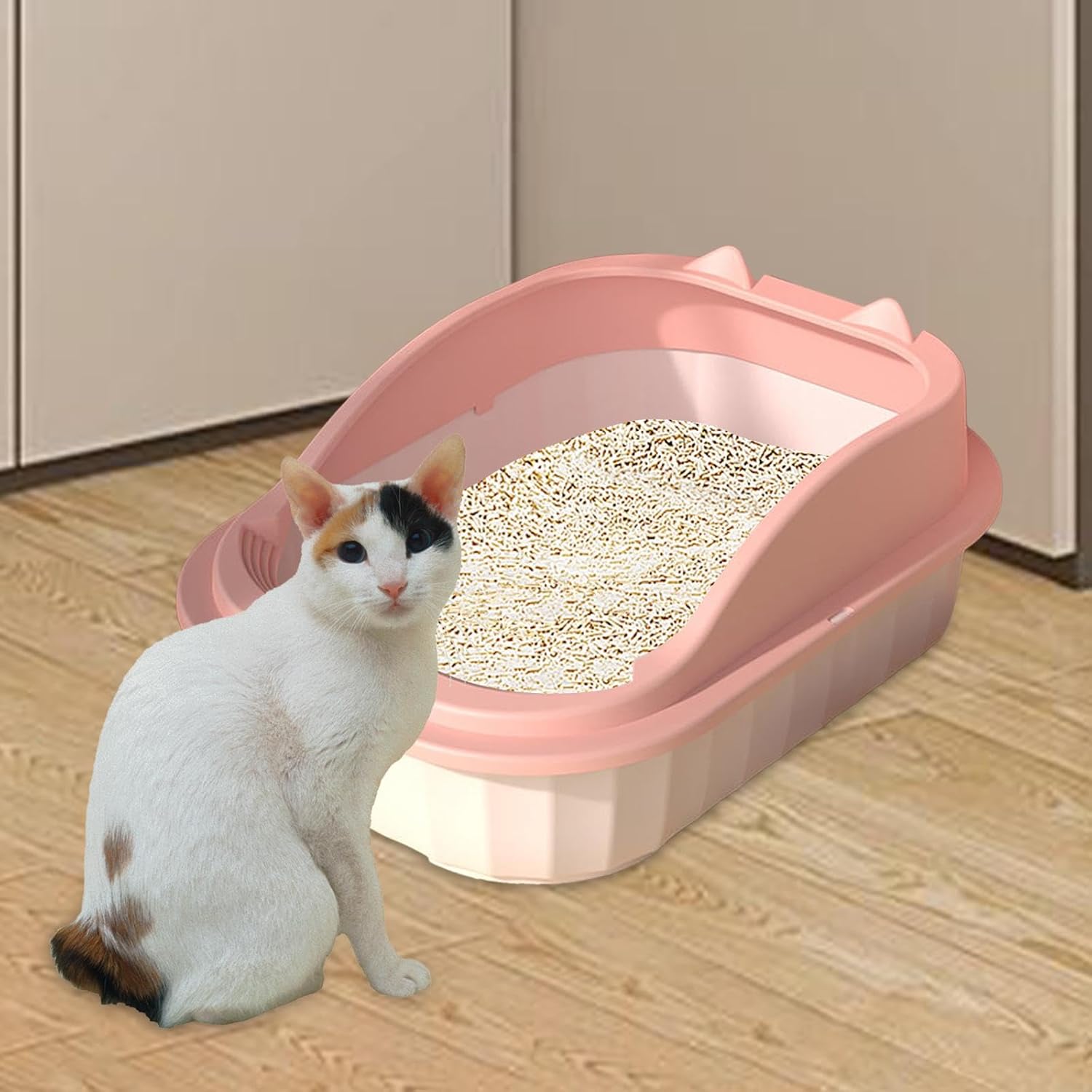 Cat Litter Box Open Top Pet Litter Tray Easy to Clean Anti Splashing Litter Pan Potty Toilet Bedpan for Indoor Cats Bunny Hamsters Rabbit, Pink L