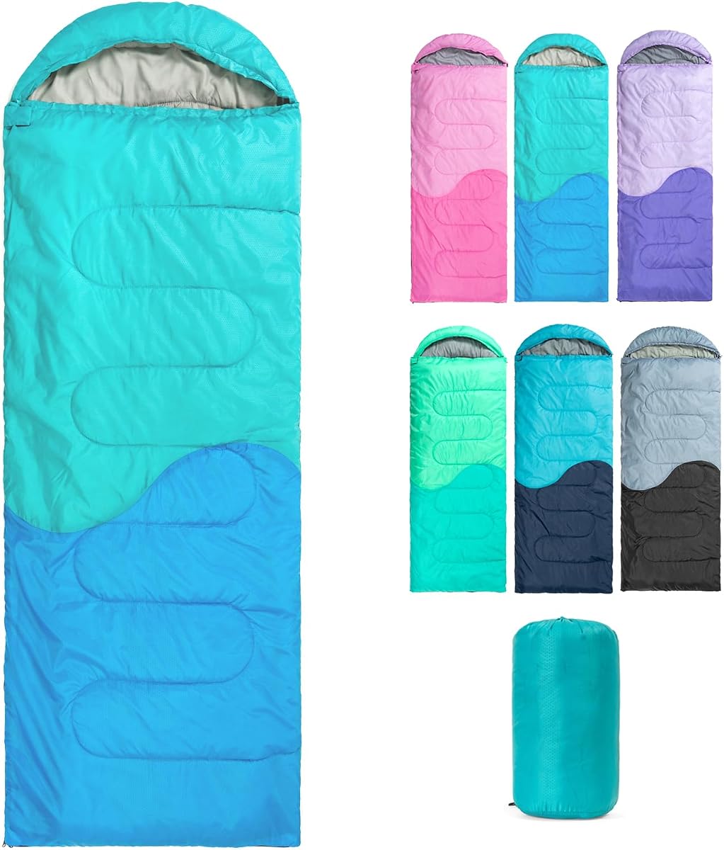 Saco de dormir - 3 estaciones para adultos, niños, niñas, camping, senderismo, clima cálido y frío, ligero, portátil con bolsa de compresión para mochilero en primavera, verano, otoño e invierno