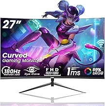 27 Inch Curved Gaming Monitor FHD 1080p 180Hz, 1800R Curvature, 3ms Response Time, AMD FreeSync,Support VESA, DP, HDMI Port VA Screen for Gaming Home Office