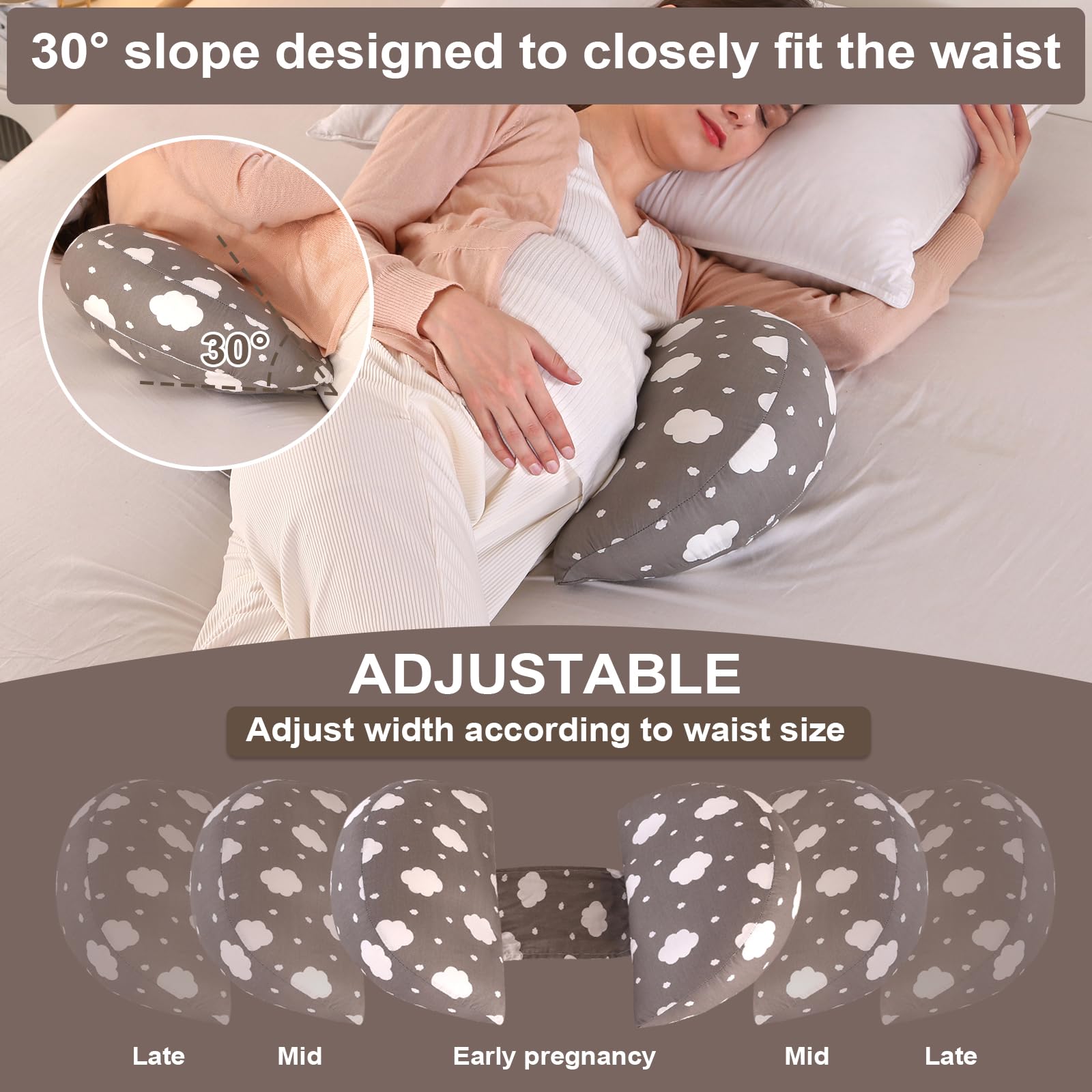 Cuscino Gravidanza per Dormire, Cuscino allattamento e Gravidanza, 2024 NUOVO Cuscino Comfort Regolabile per Tutto Il Corpo, Maternità e Cuscino Supporto, Fodera Rimovibile e Lavabile (Gris Oscuro)